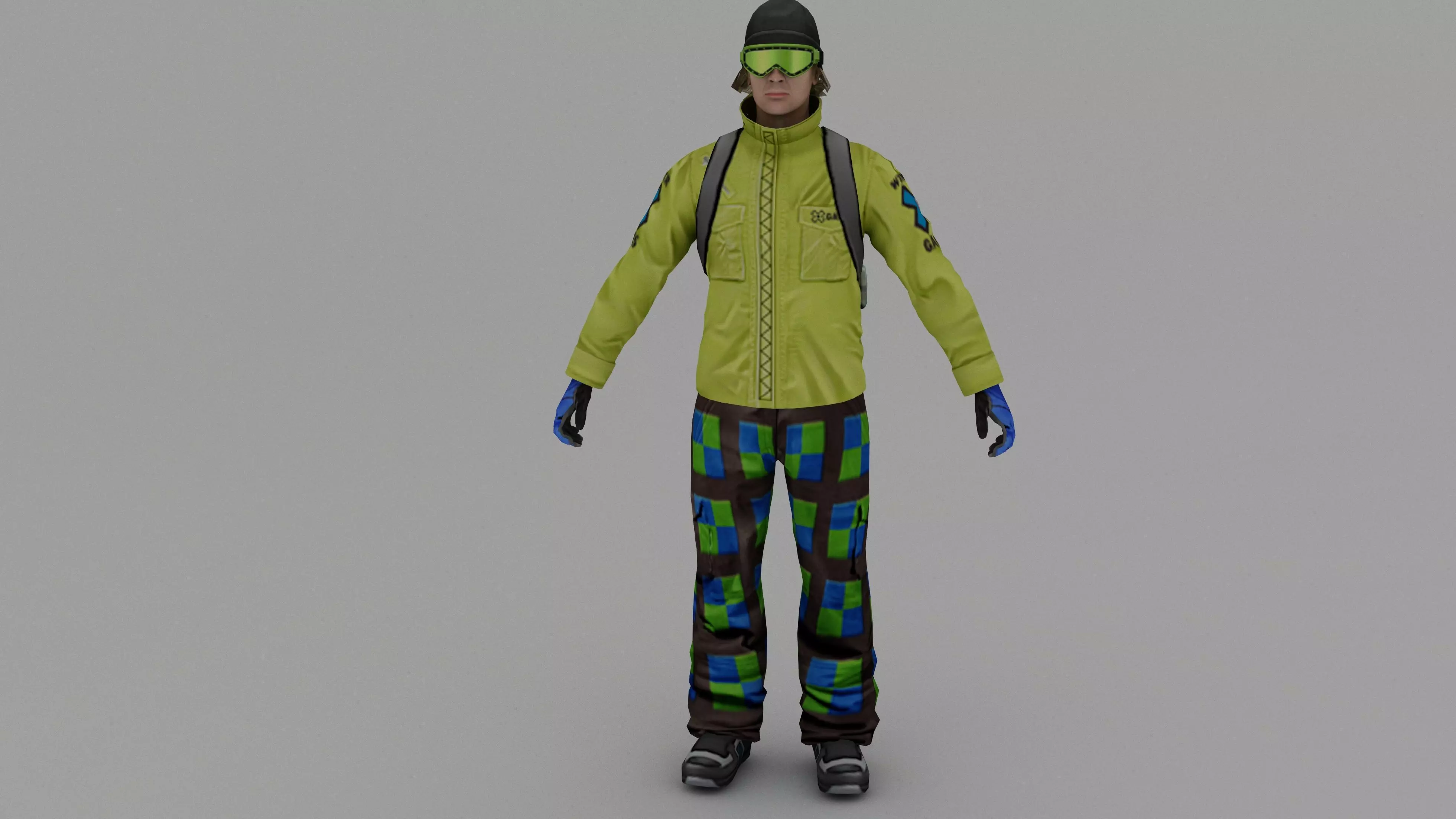 Snowboarder person with backpack Low-poly 3D model