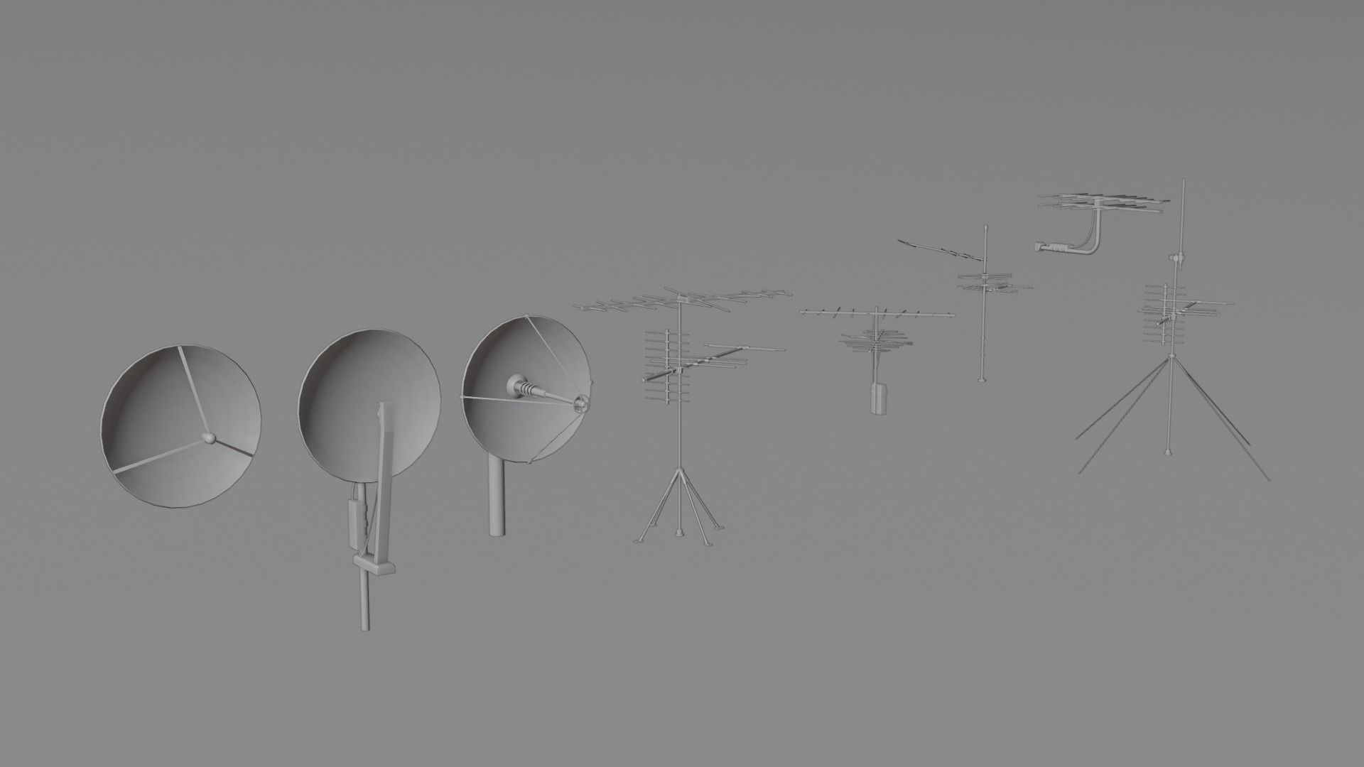 Scifi Small Antenna and Radio Dish Pack Low-poly 3D model_2