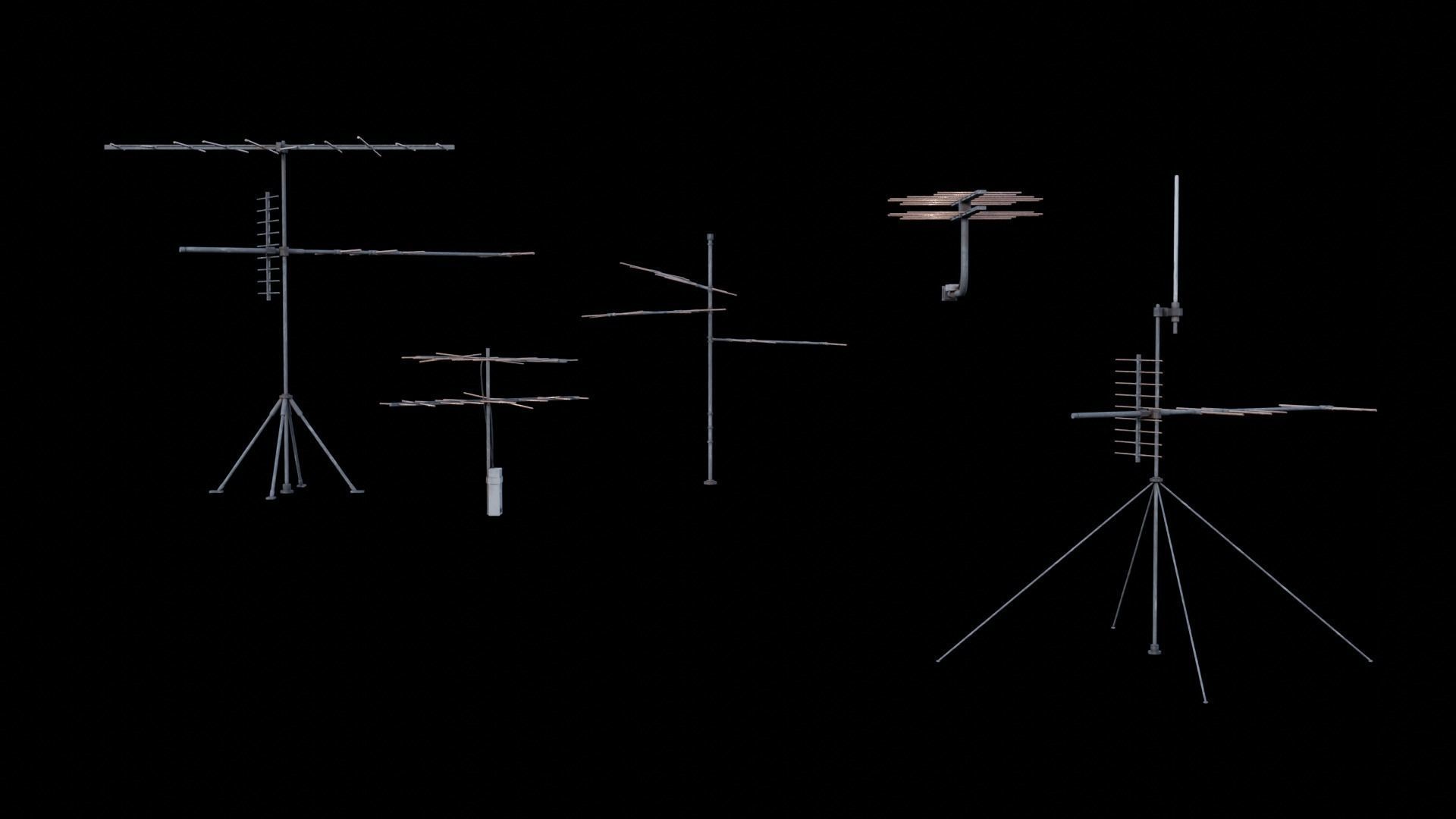 Scifi Small Antenna and Radio Dish Pack Low-poly 3D model_3