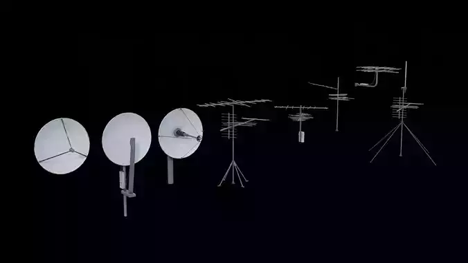 Scifi Small Antenna and Radio Dish Pack Low-poly 3D model