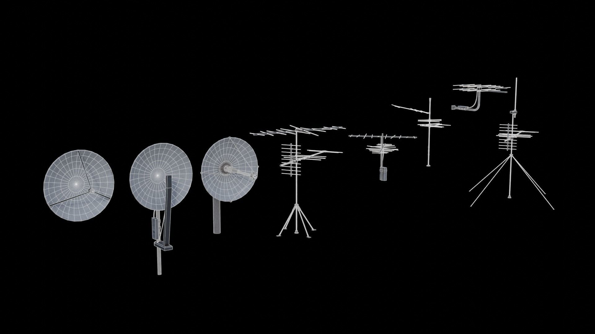 Scifi Small Antenna and Radio Dish Pack Low-poly 3D model_1