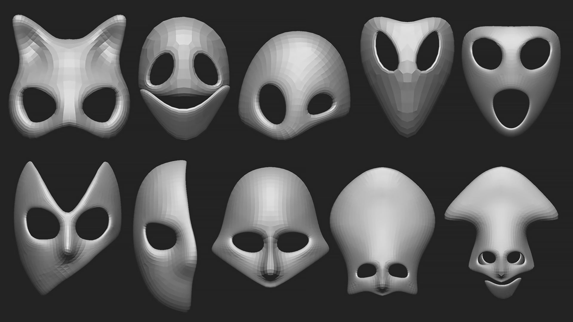 50 low poly mask shapes and base meshes IMM brush for Zbrush 3D model_3
