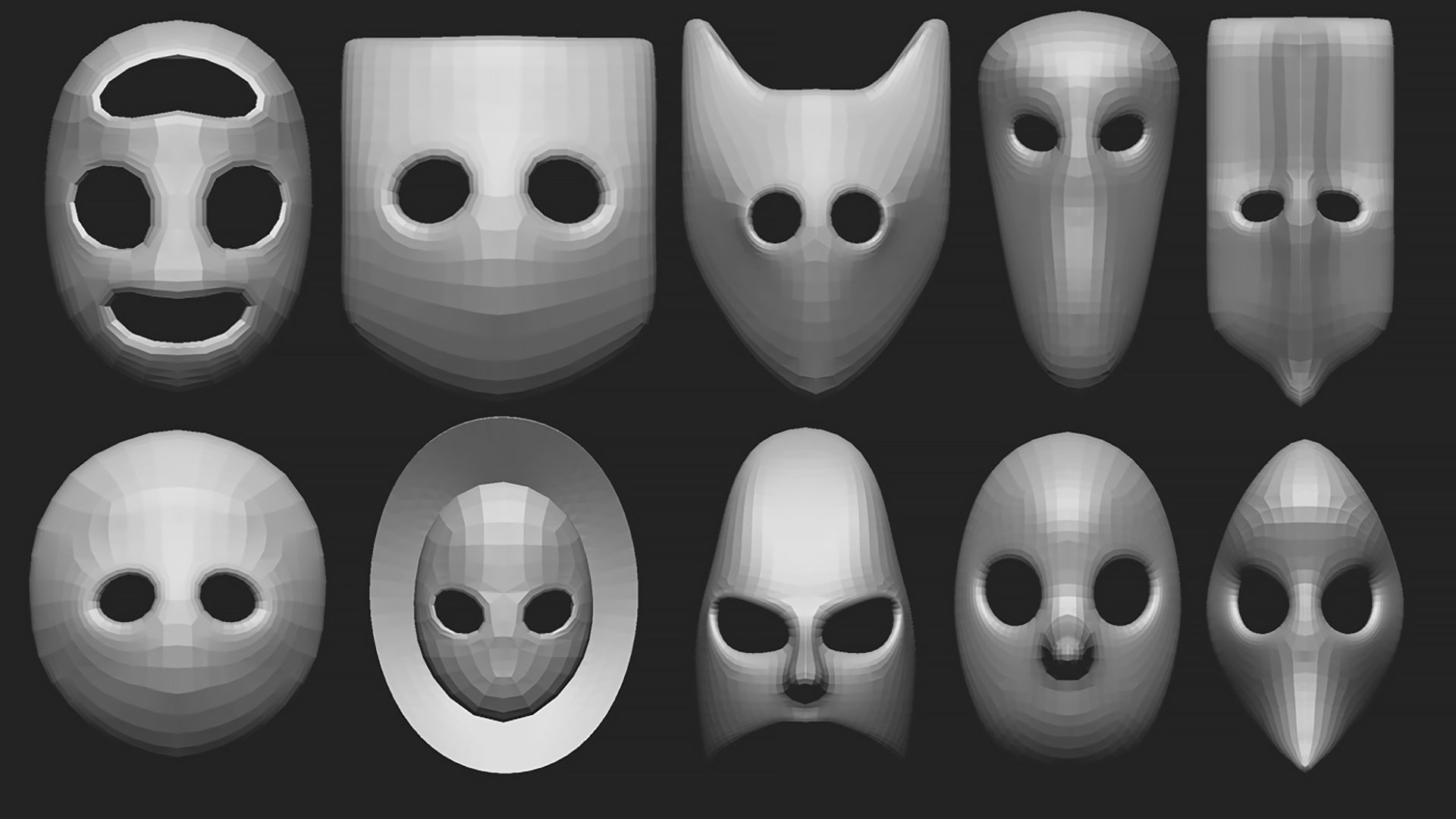 50 low poly mask shapes and base meshes IMM brush for Zbrush 3D model_5