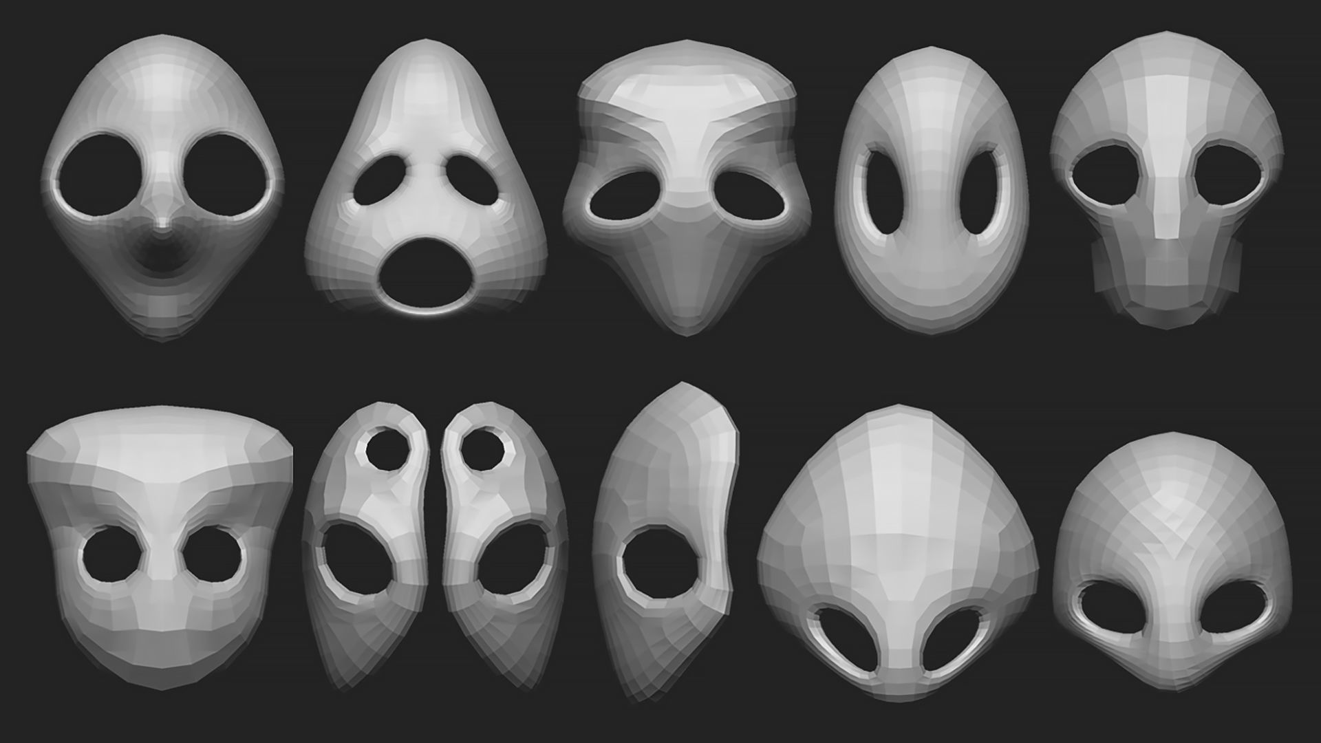 50 low poly mask shapes and base meshes IMM brush for Zbrush 3D model_2