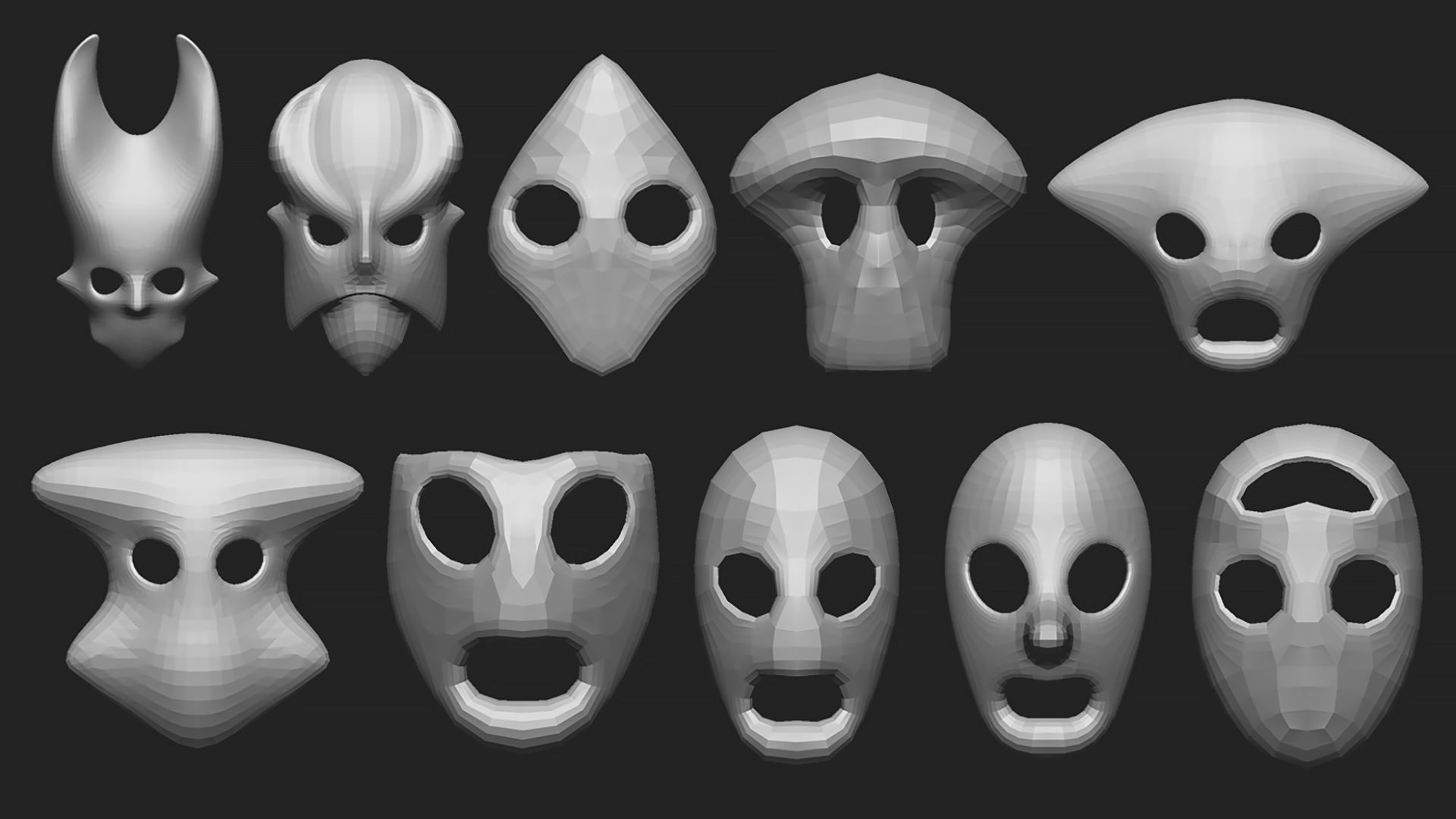 50 low poly mask shapes and base meshes IMM brush for Zbrush 3D model_4