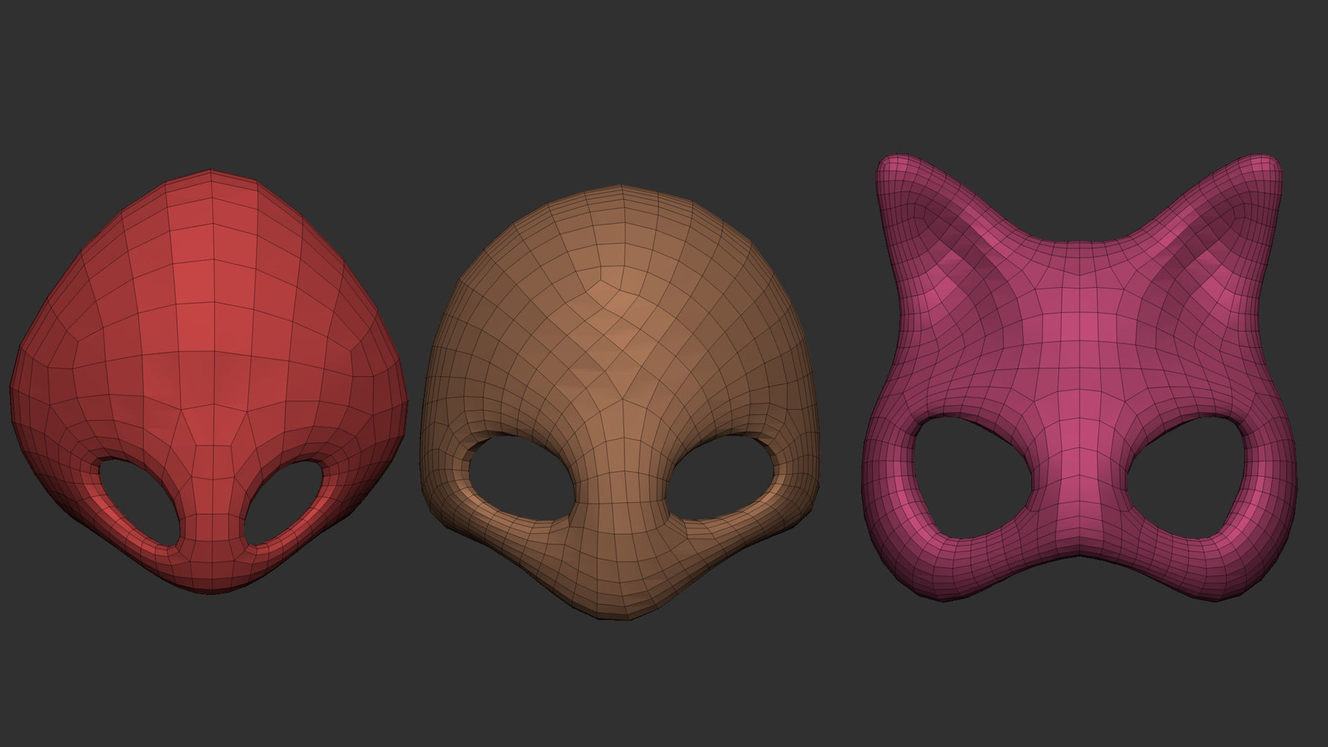 50 low poly mask shapes and base meshes IMM brush for Zbrush 3D model_11