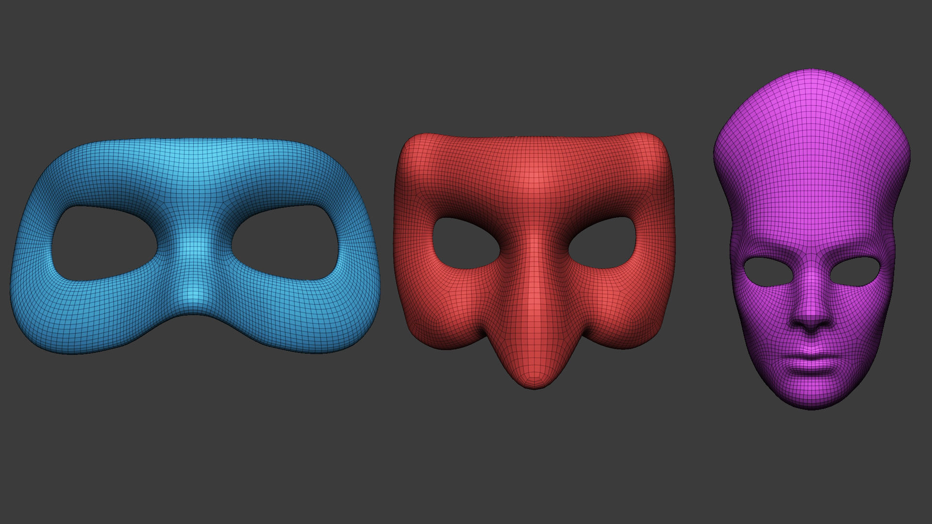 20 Carnival mask shapes low poly Zbrush IMM brush set 3D model_9