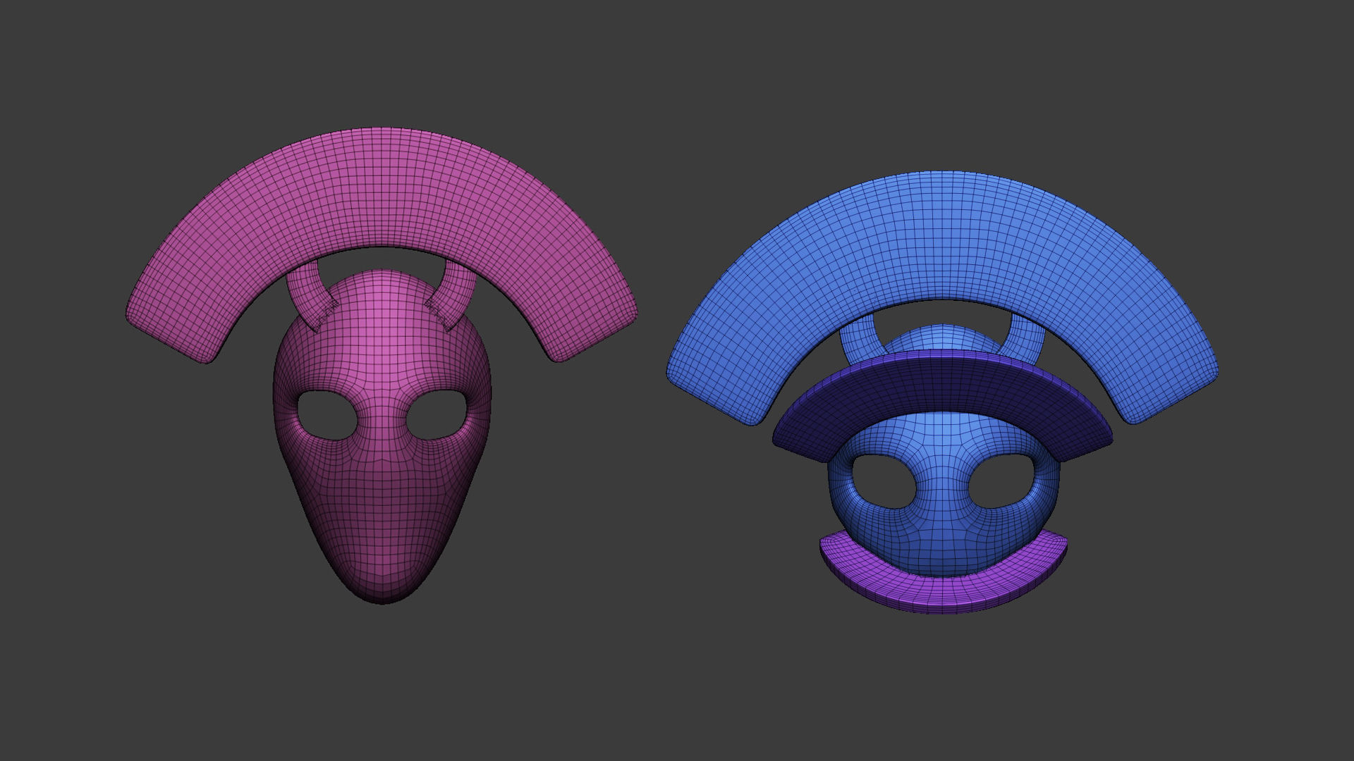 20 Carnival mask shapes low poly Zbrush IMM brush set 3D model_14