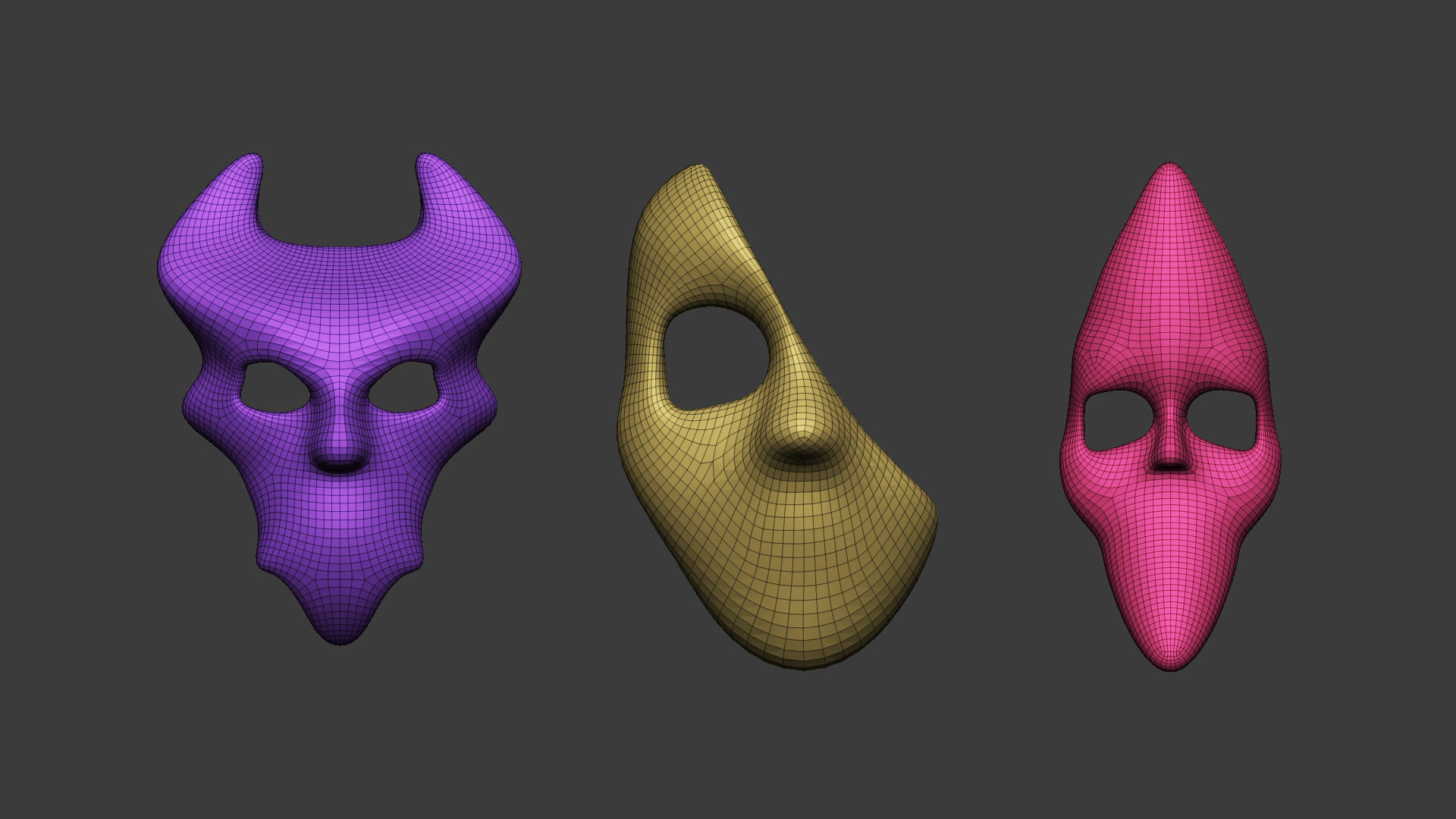 20 Carnival mask shapes low poly Zbrush IMM brush set 3D model_11