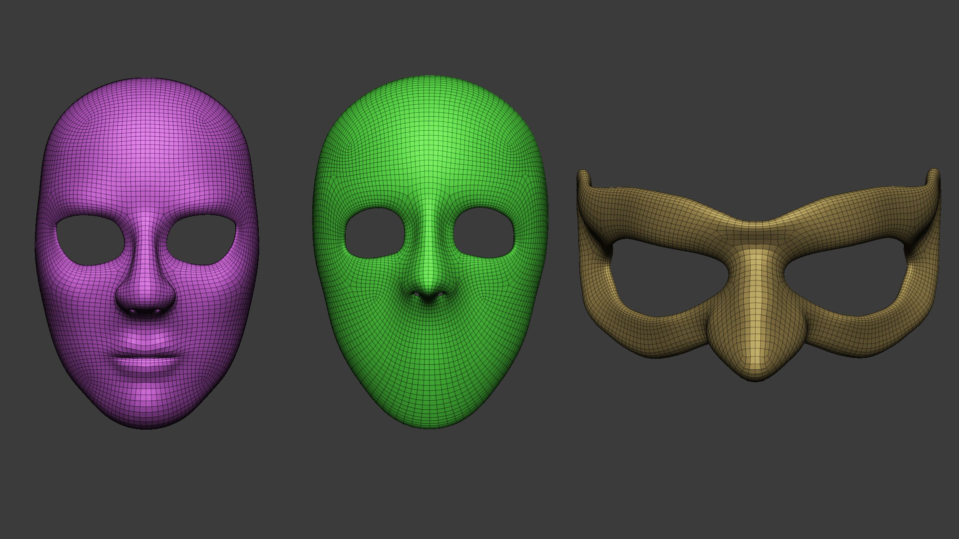 20 Carnival mask shapes low poly Zbrush IMM brush set 3D model_8
