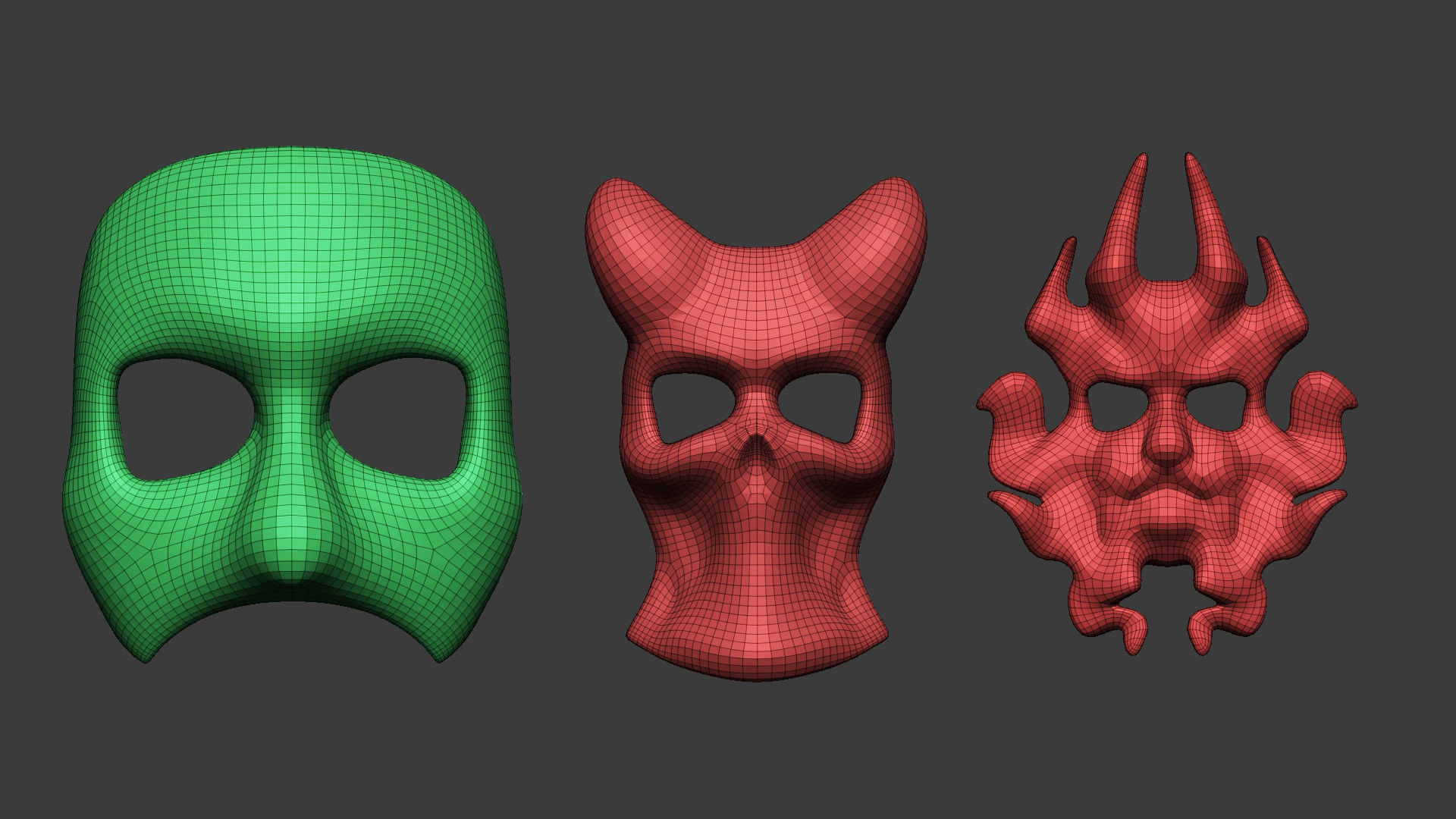 20 Carnival mask shapes low poly Zbrush IMM brush set 3D model_12