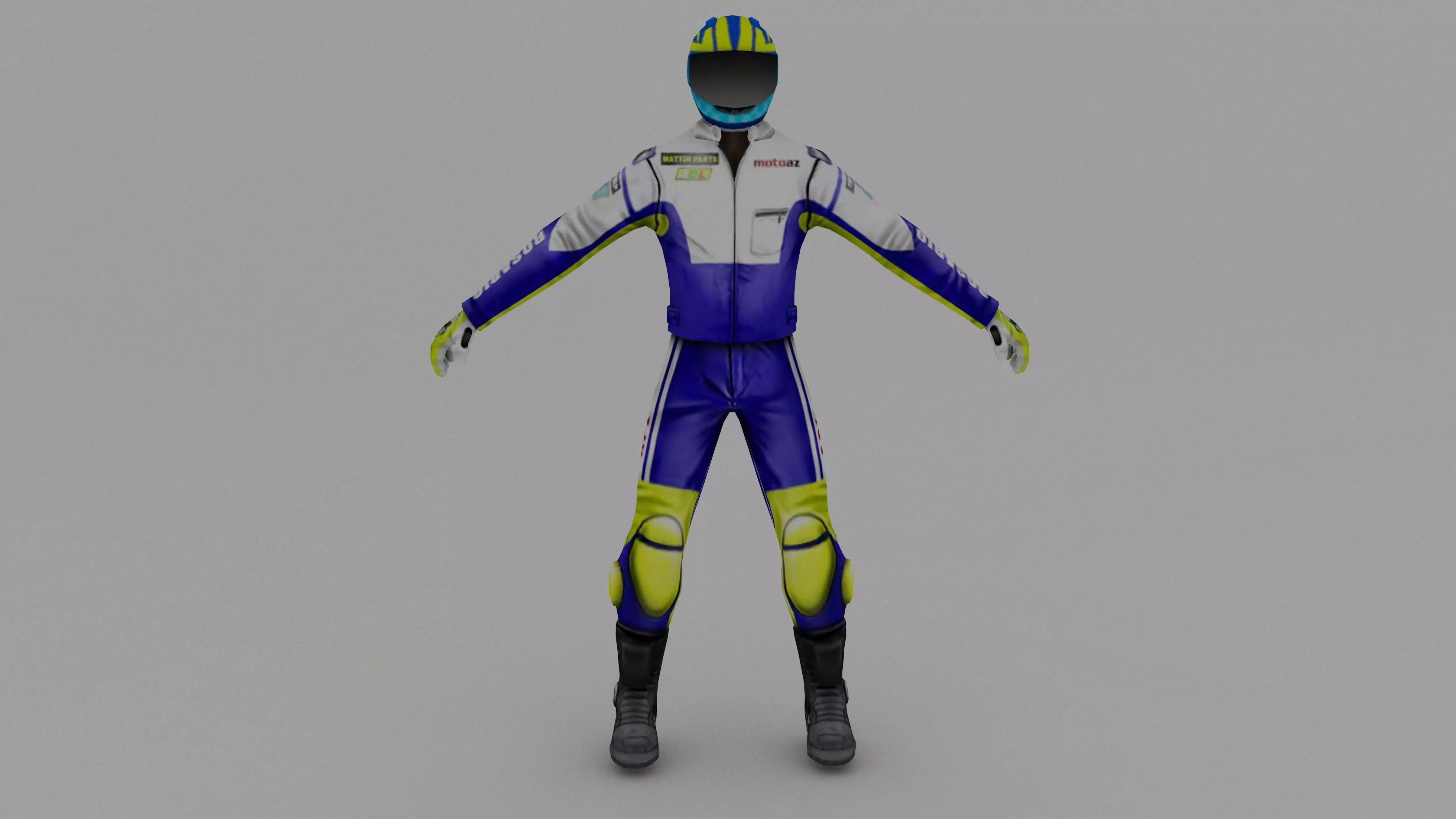 Snowmobilbiker motorcyclist in racing suit 3D model_0