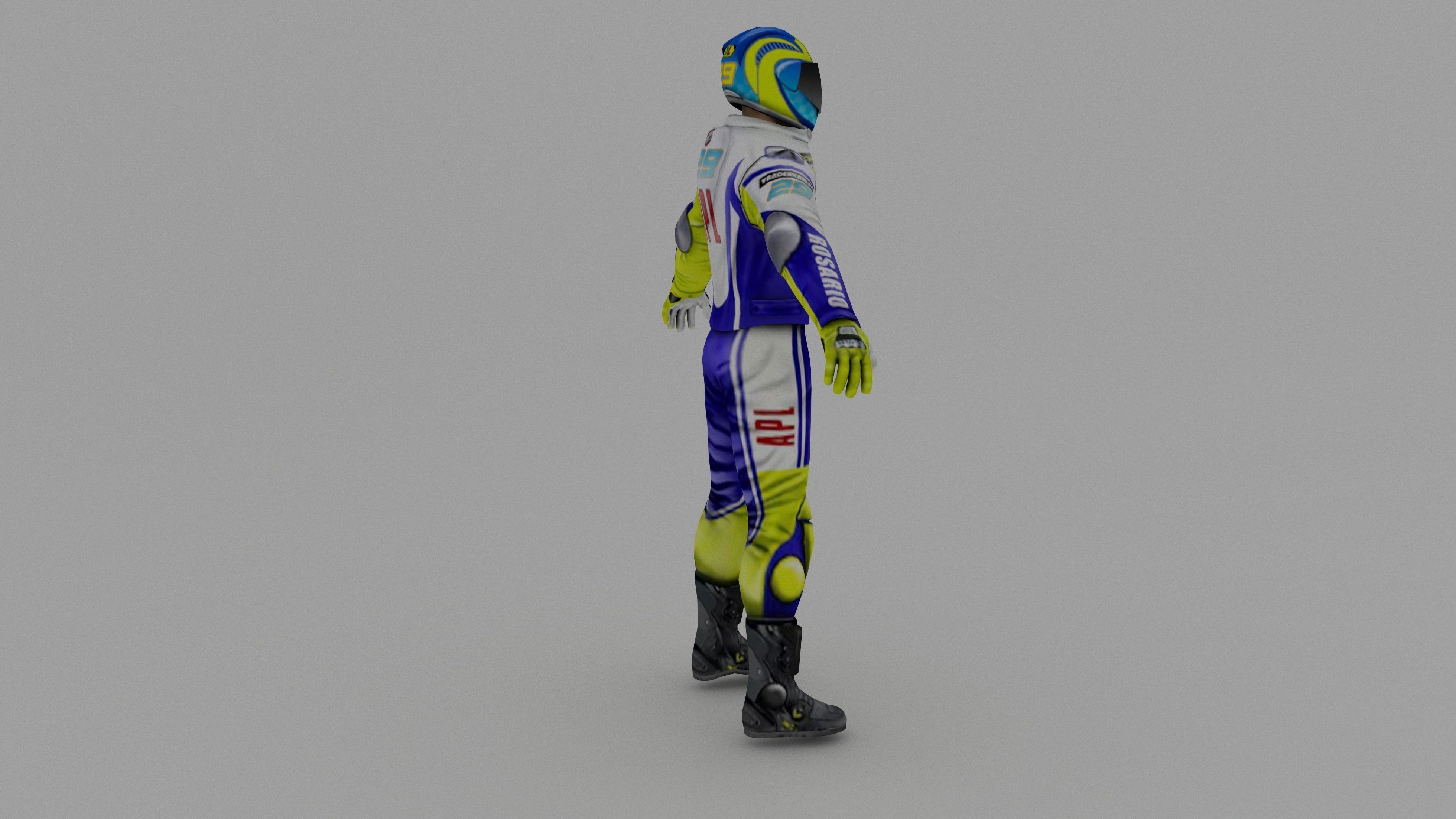 Snowmobilbiker motorcyclist in racing suit 3D model_7