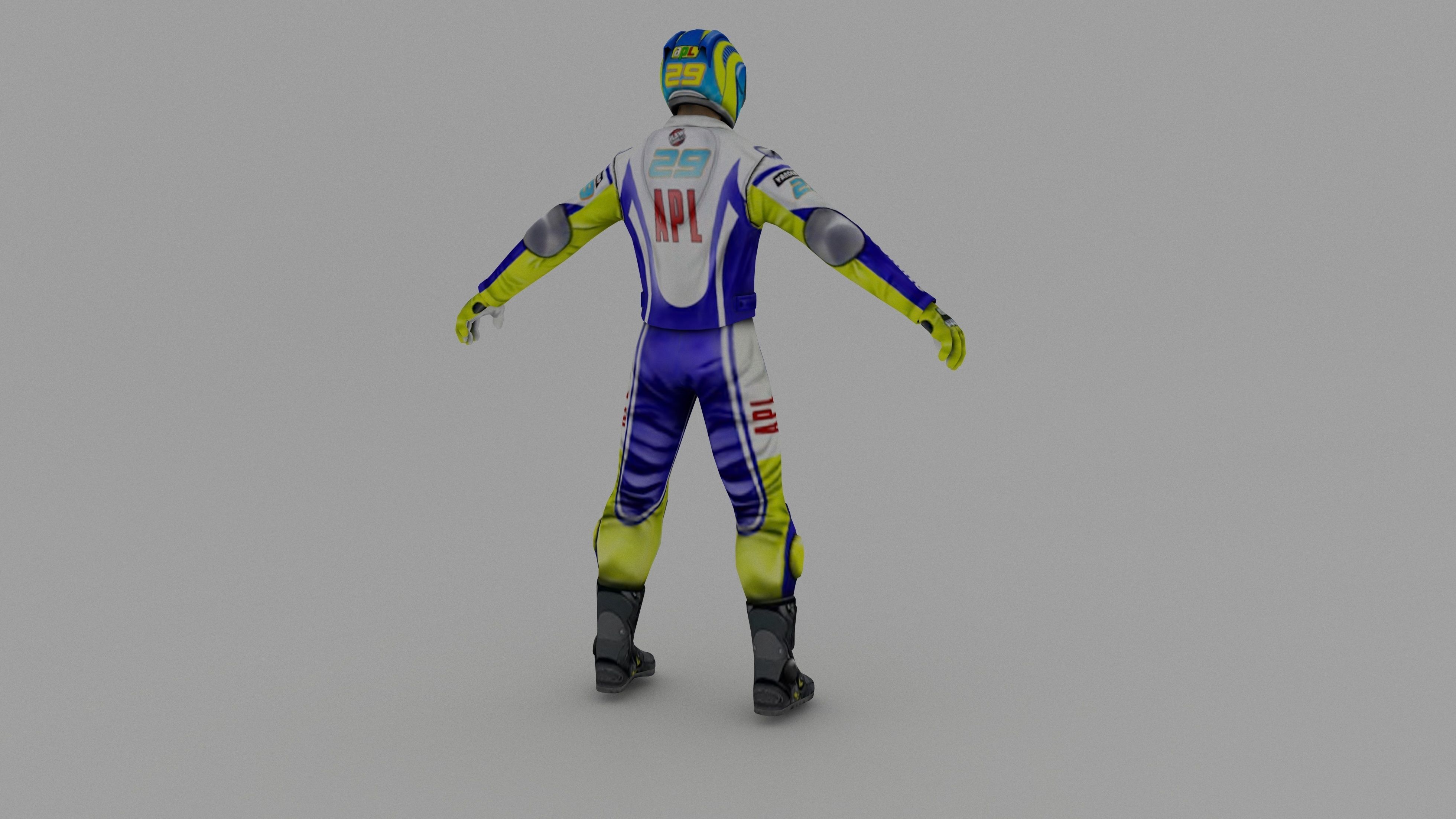 Snowmobilbiker motorcyclist in racing suit 3D model_9