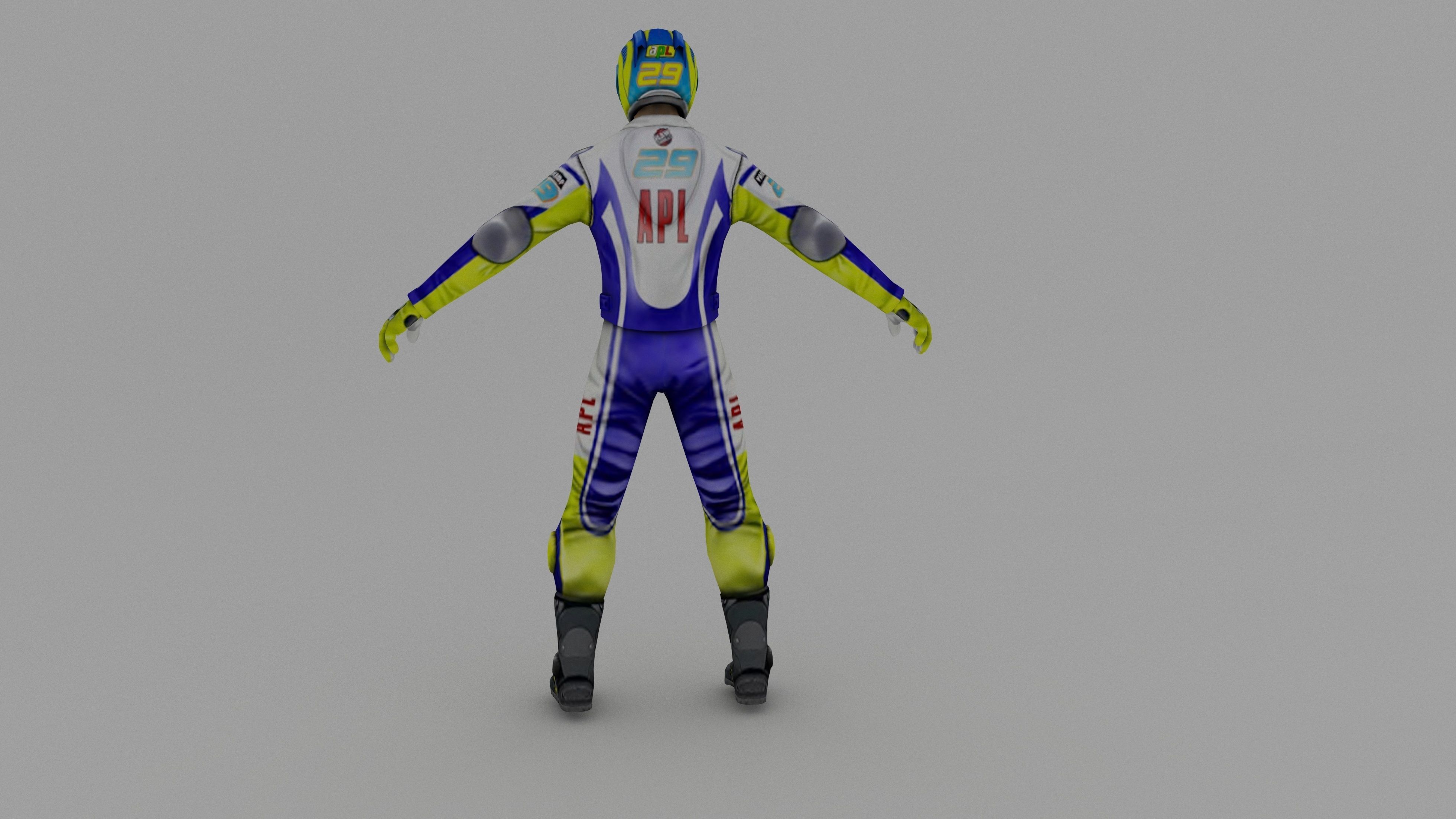 Snowmobilbiker motorcyclist in racing suit 3D model_10