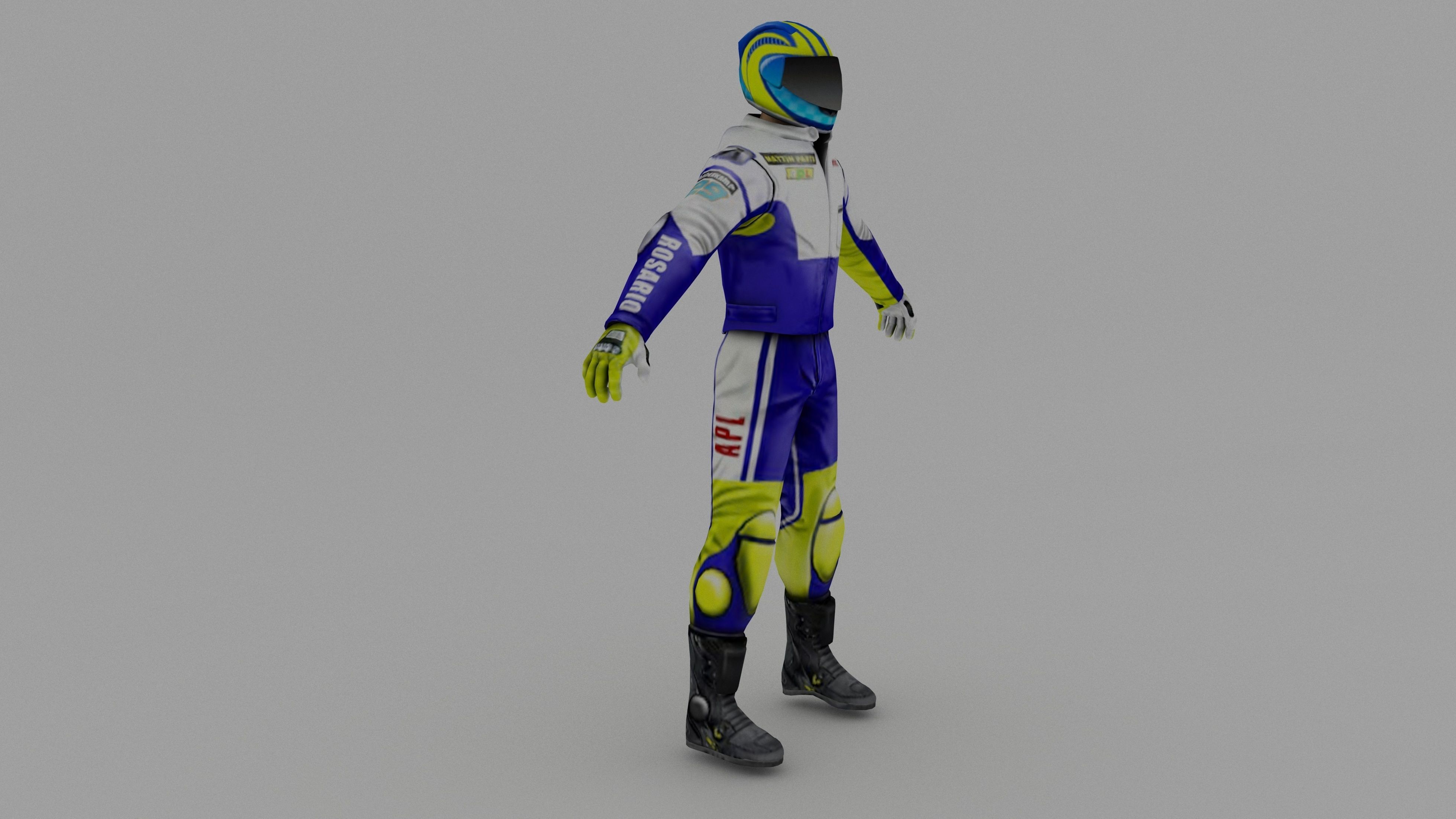 Snowmobilbiker motorcyclist in racing suit 3D model_5