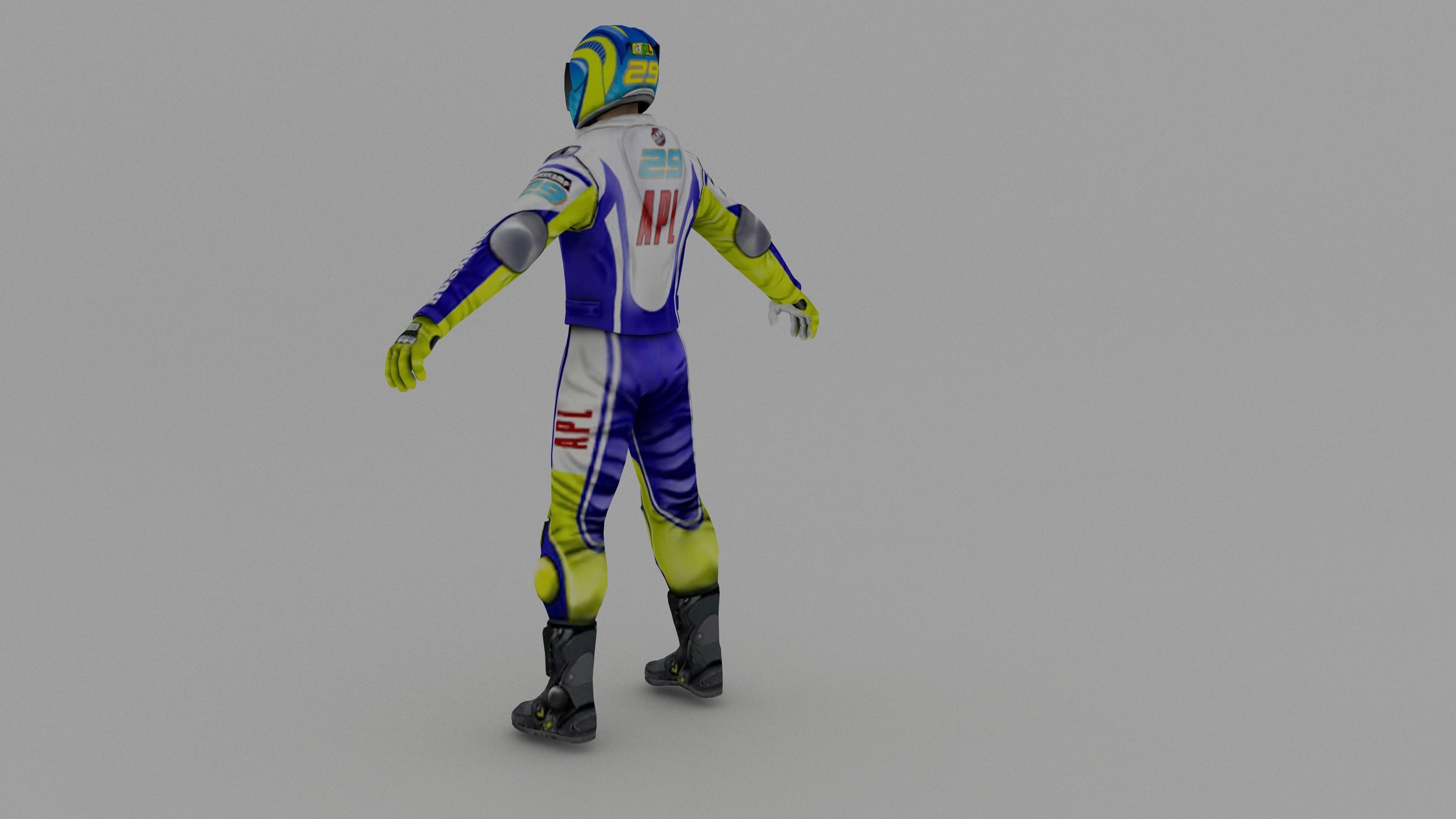 Snowmobilbiker motorcyclist in racing suit 3D model_1