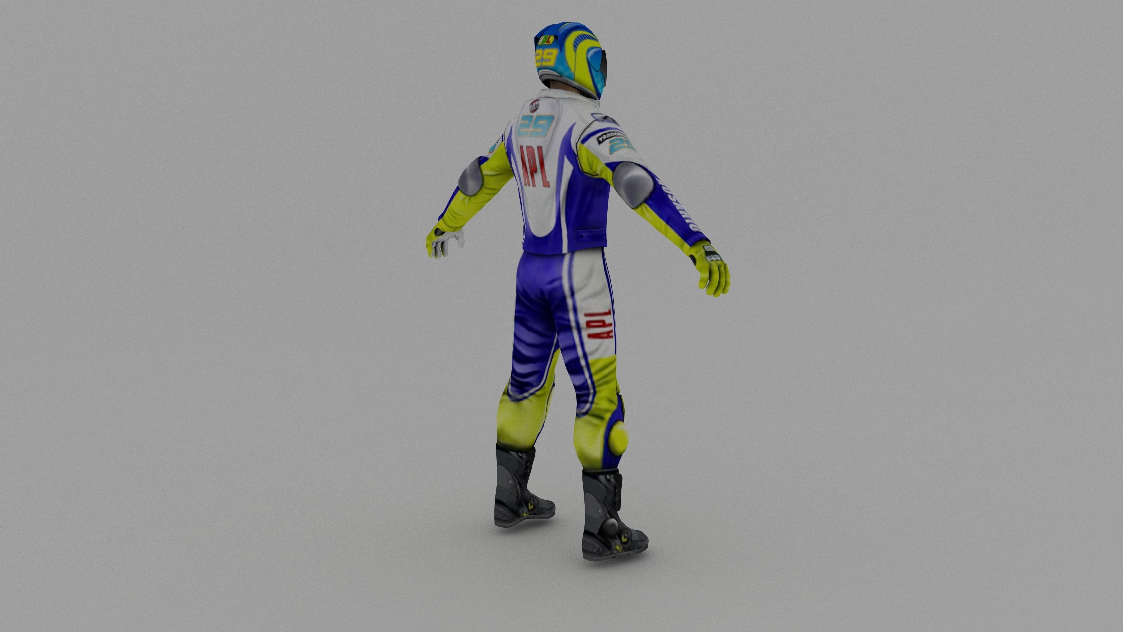 Snowmobilbiker motorcyclist in racing suit 3D model_8