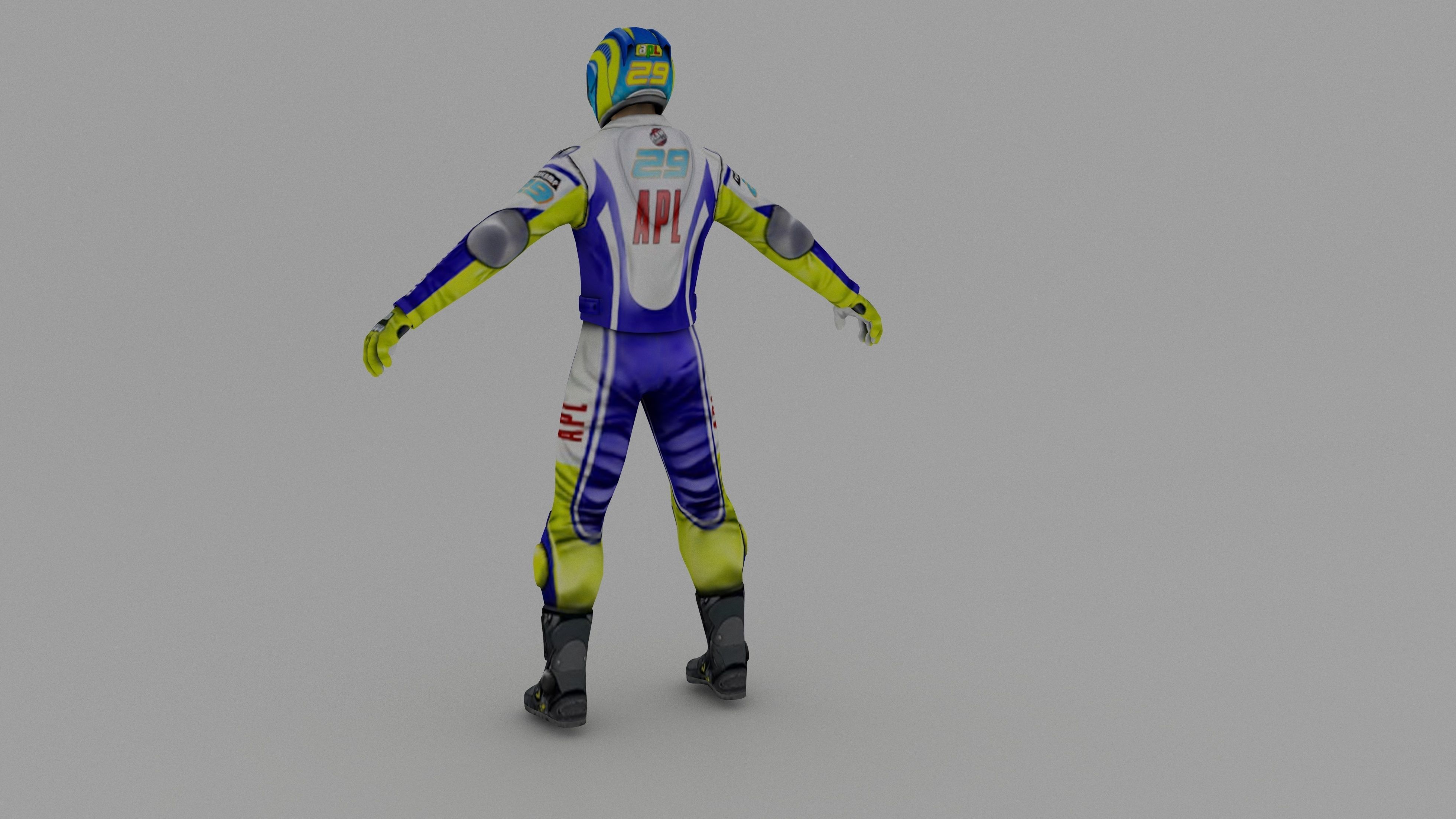 Snowmobilbiker motorcyclist in racing suit 3D model_11