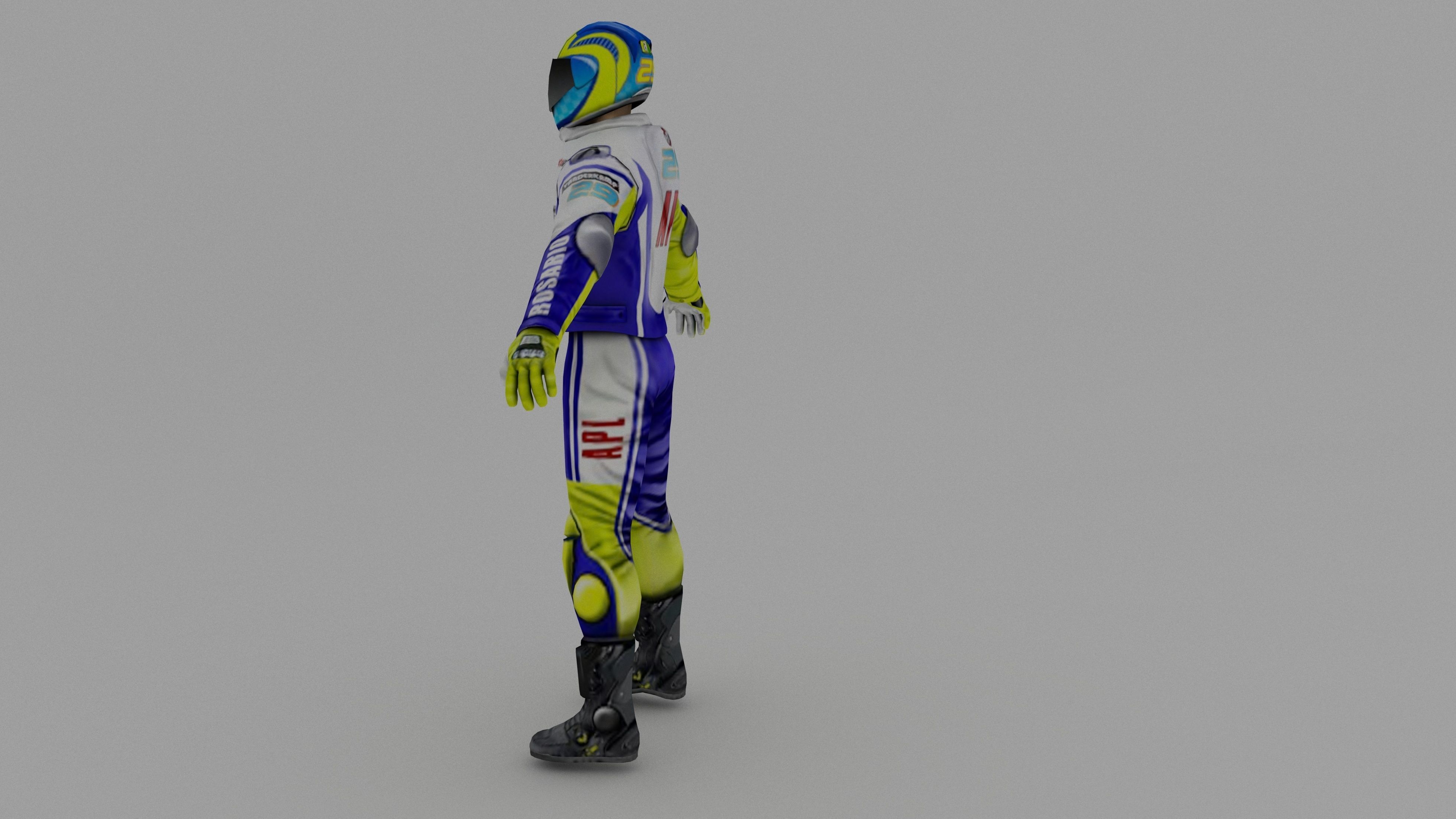 Snowmobilbiker motorcyclist in racing suit 3D model_2