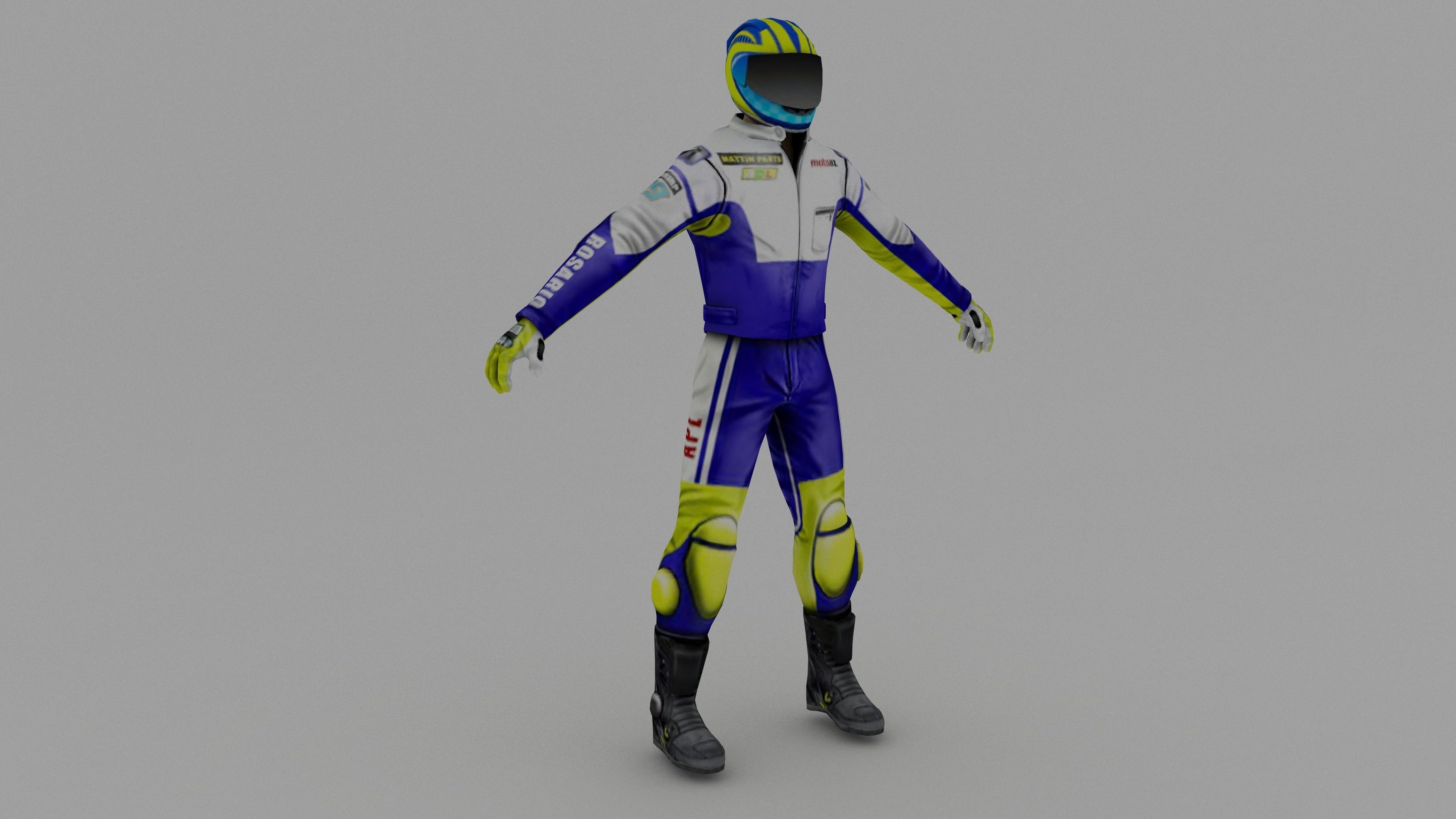 Snowmobilbiker motorcyclist in racing suit 3D model_4
