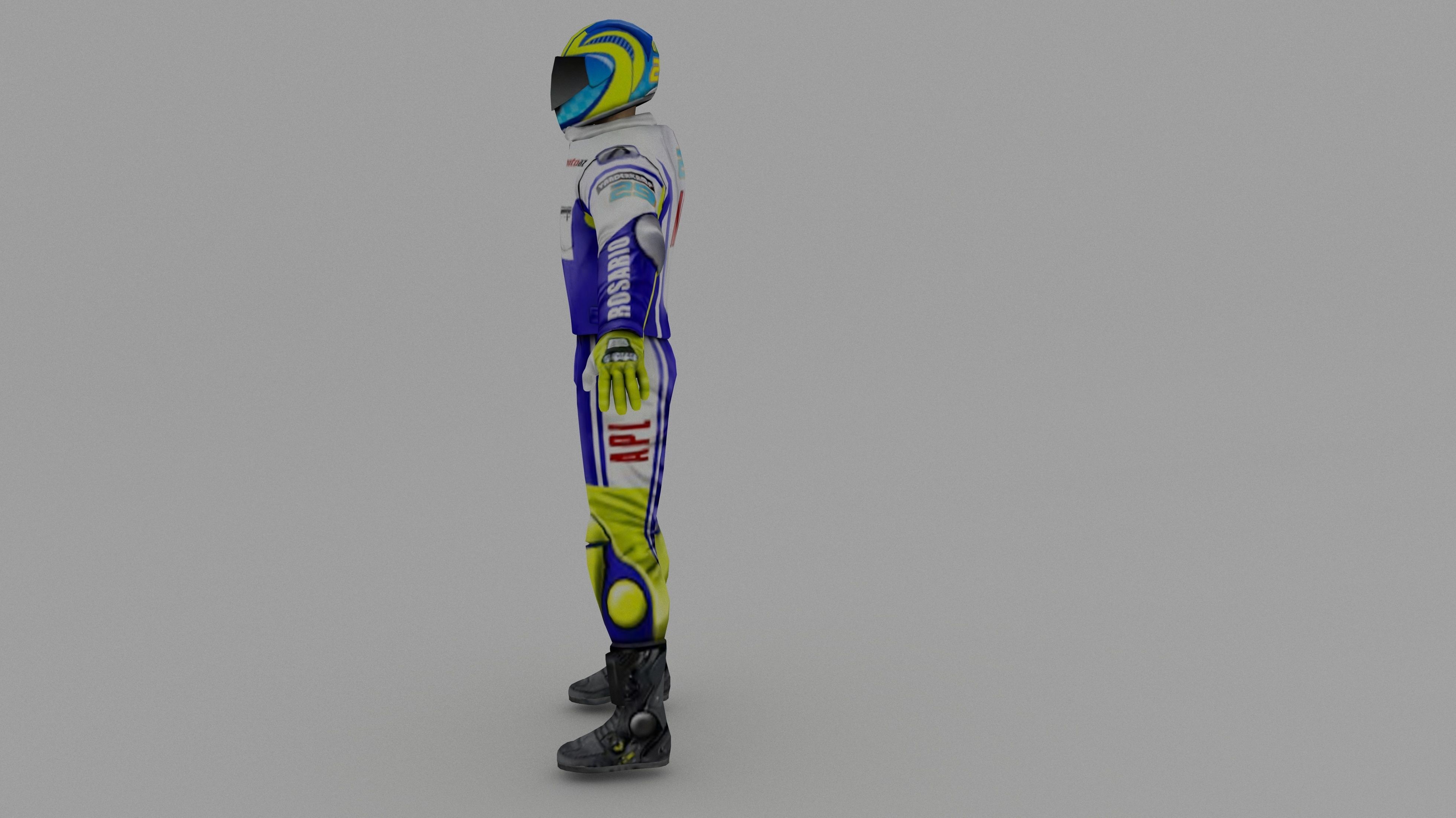 Snowmobilbiker motorcyclist in racing suit 3D model_3