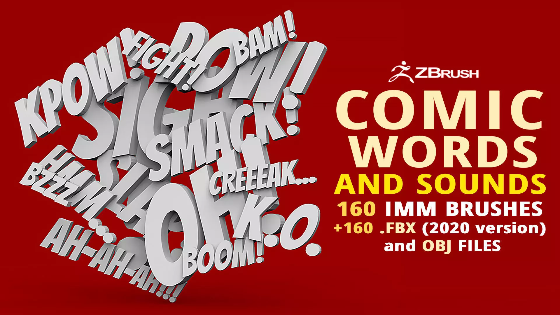 160 Low poly Zbrush IMM brush set of comic dialogue sound words 3D model_0