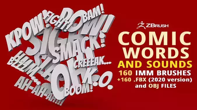 160 Low poly Zbrush IMM brush set of comic dialogue sound words 3D model