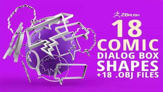3D 18 Low poly Zbrush IMM brush set of comic dialogue boxes