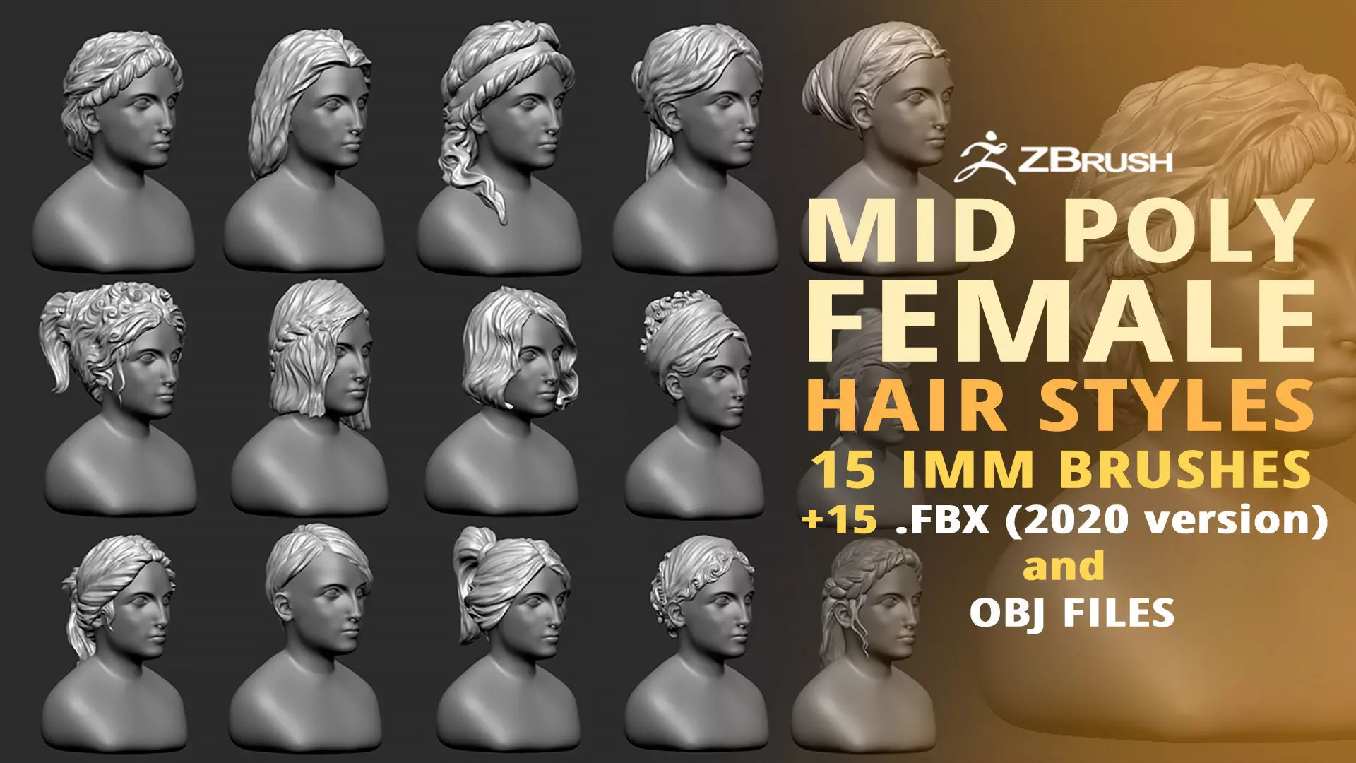 15 Female greek or roman statue hair styles hairdoo IMM brush 3D model_0