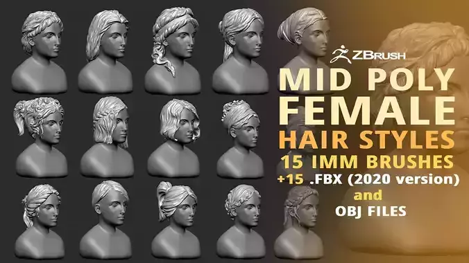 15 Female greek or roman statue hair styles hairdoo IMM brush 3D model 15 Female greek or roman statue hair styles hairdoo IMM brush 3D model