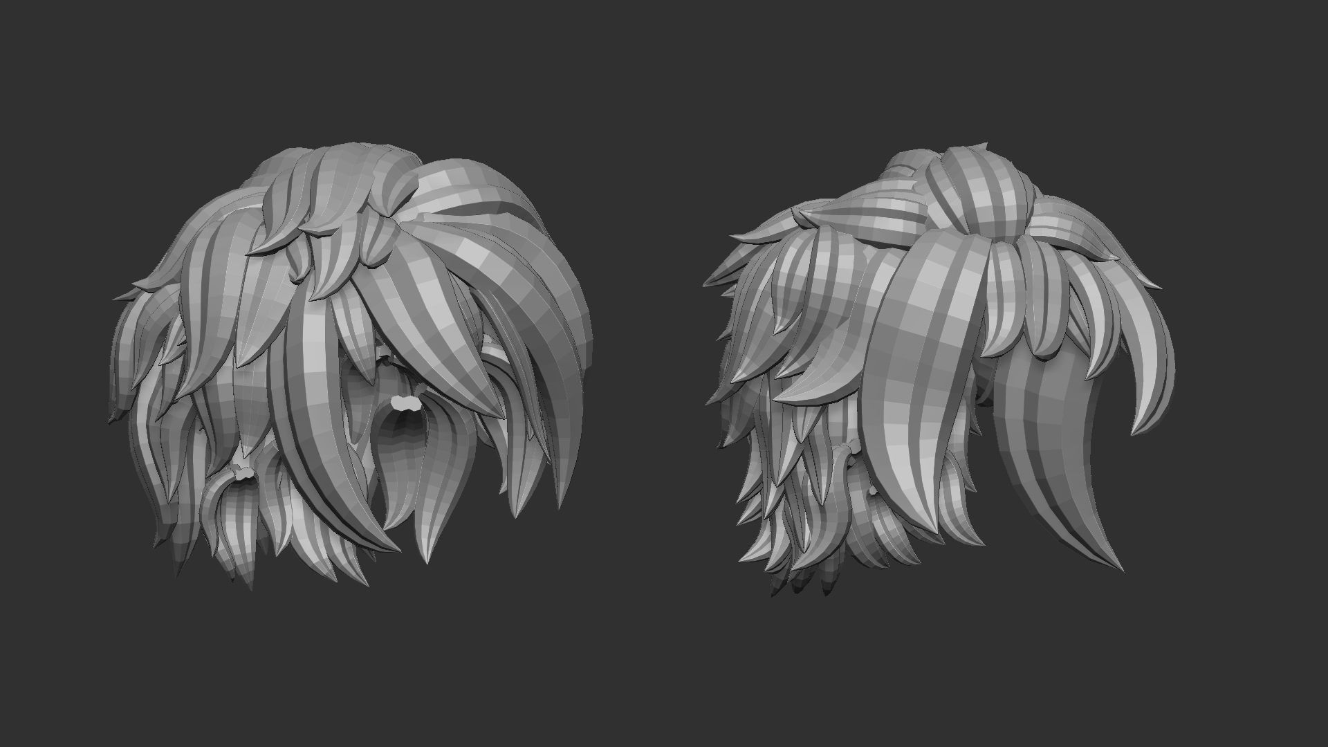 15 Male anime character hair styles and hairdoo low poly IMM 3D model_1