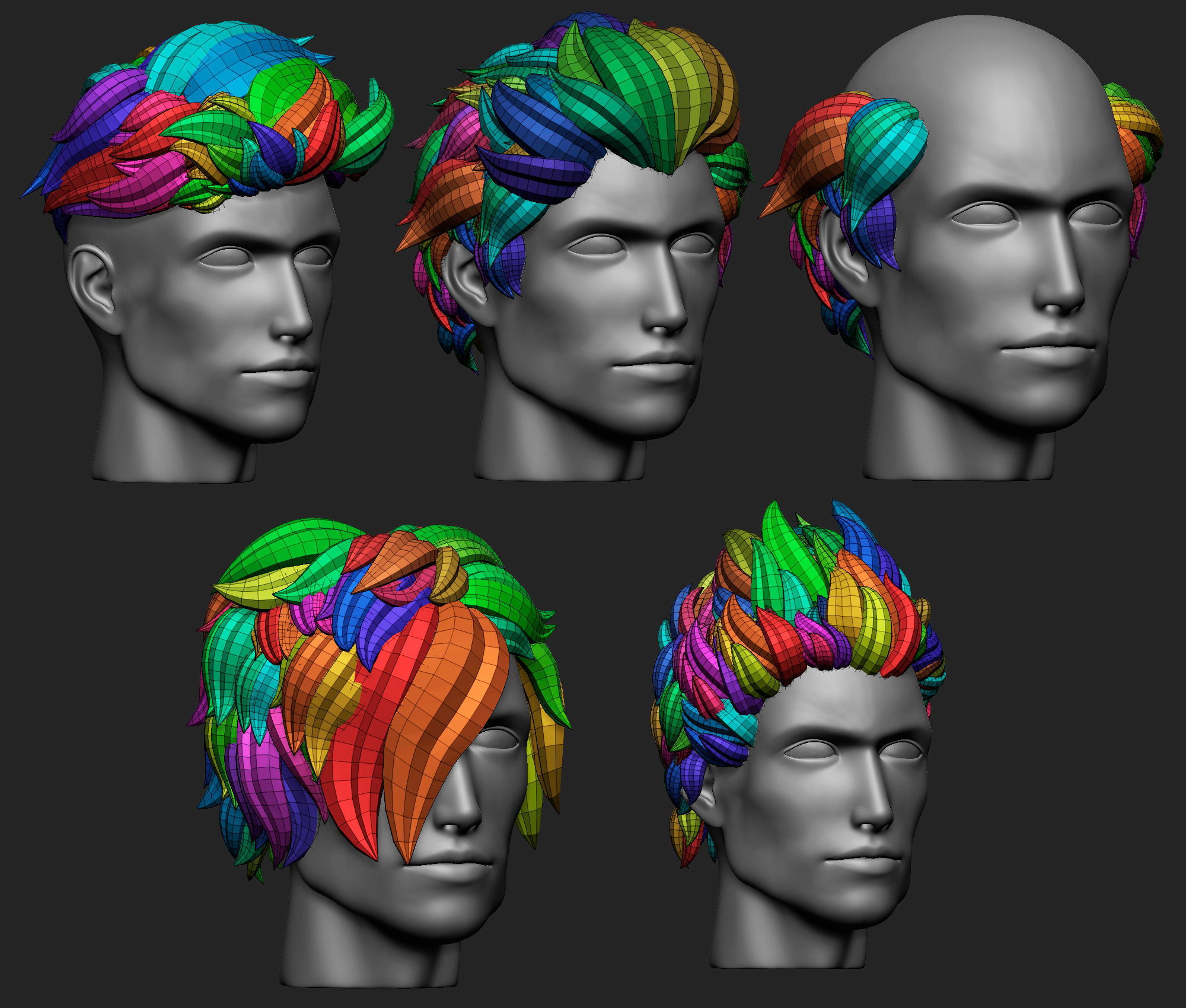 15 Male anime character hair styles and hairdoo low poly IMM 3D model_10