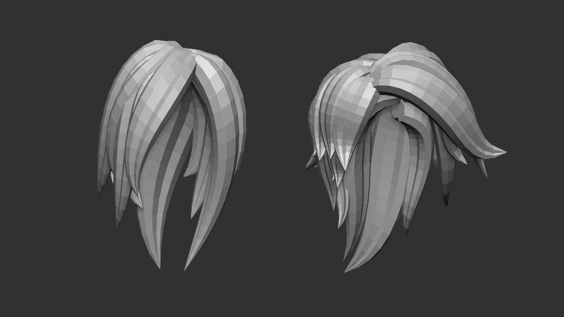 20 Female anime character hair styles lowpoly IMM brush set 3D model_4