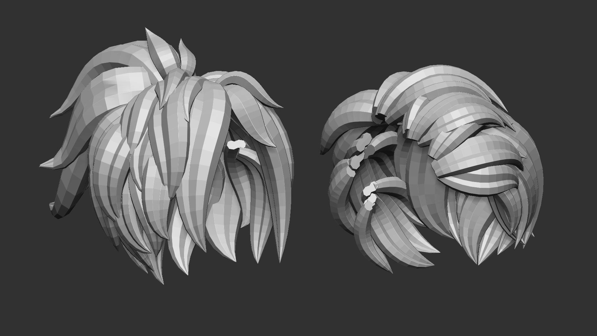 20 Female anime character hair styles lowpoly IMM brush set 3D model_10