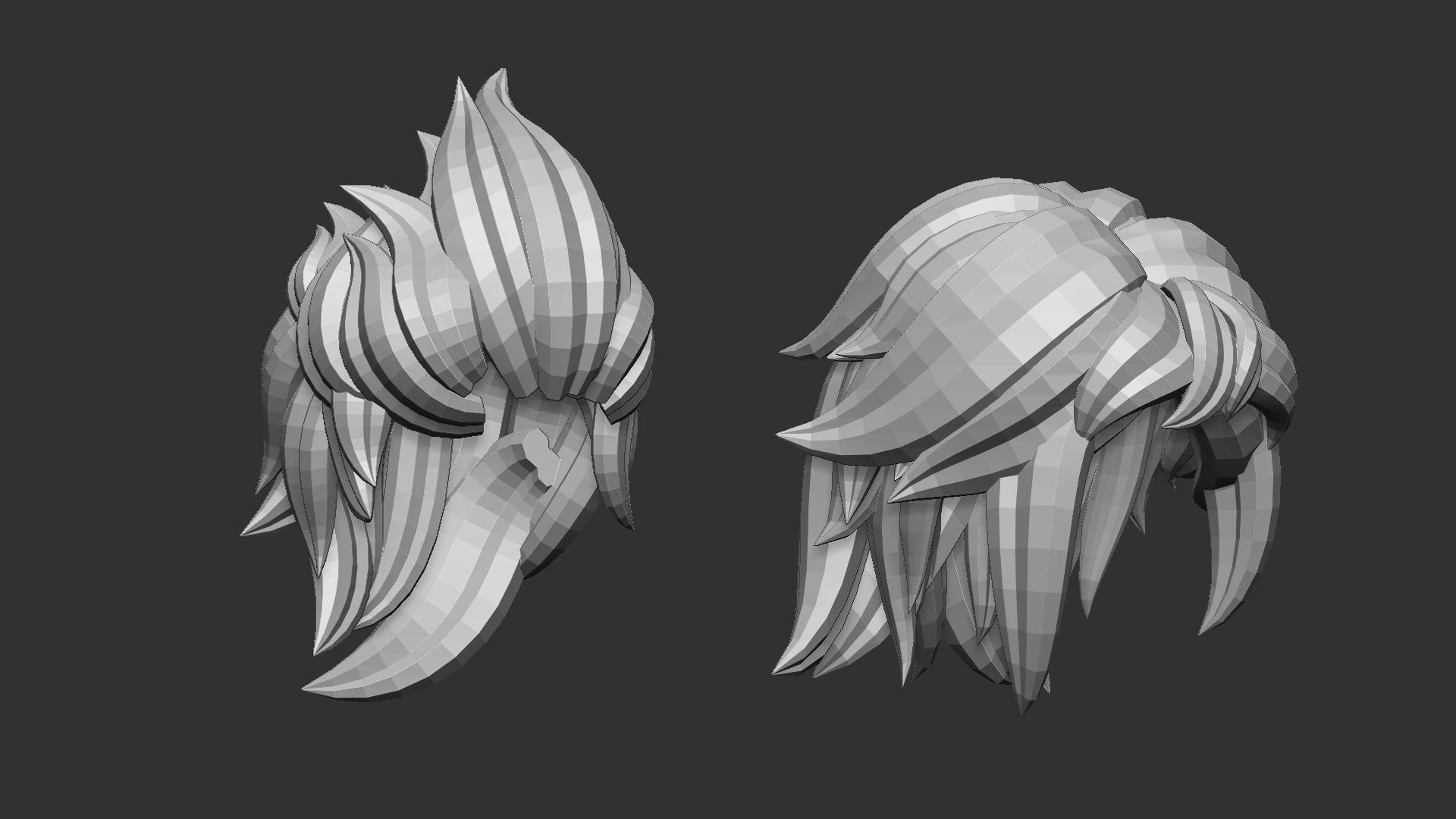 20 Female anime character hair styles lowpoly IMM brush set 3D model_6