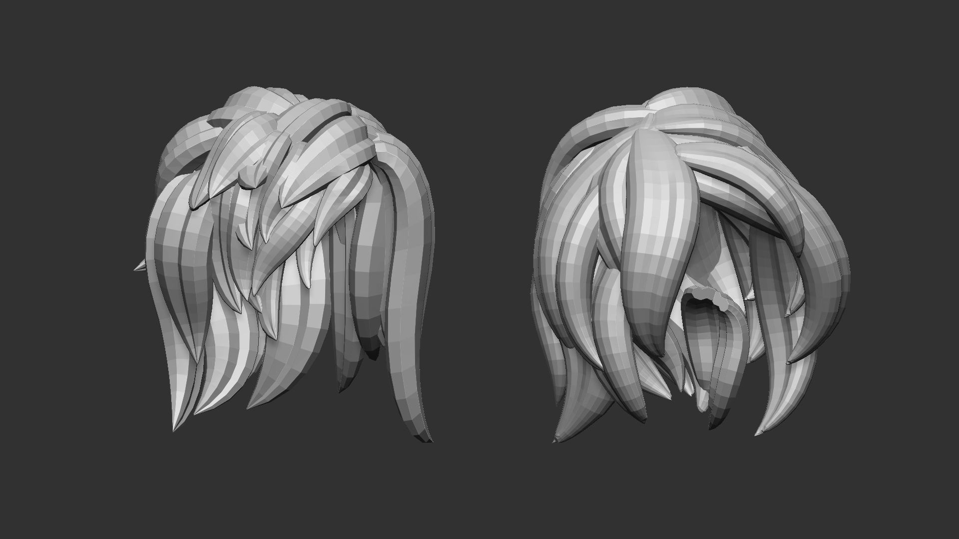 20 Female anime character hair styles lowpoly IMM brush set 3D model_2