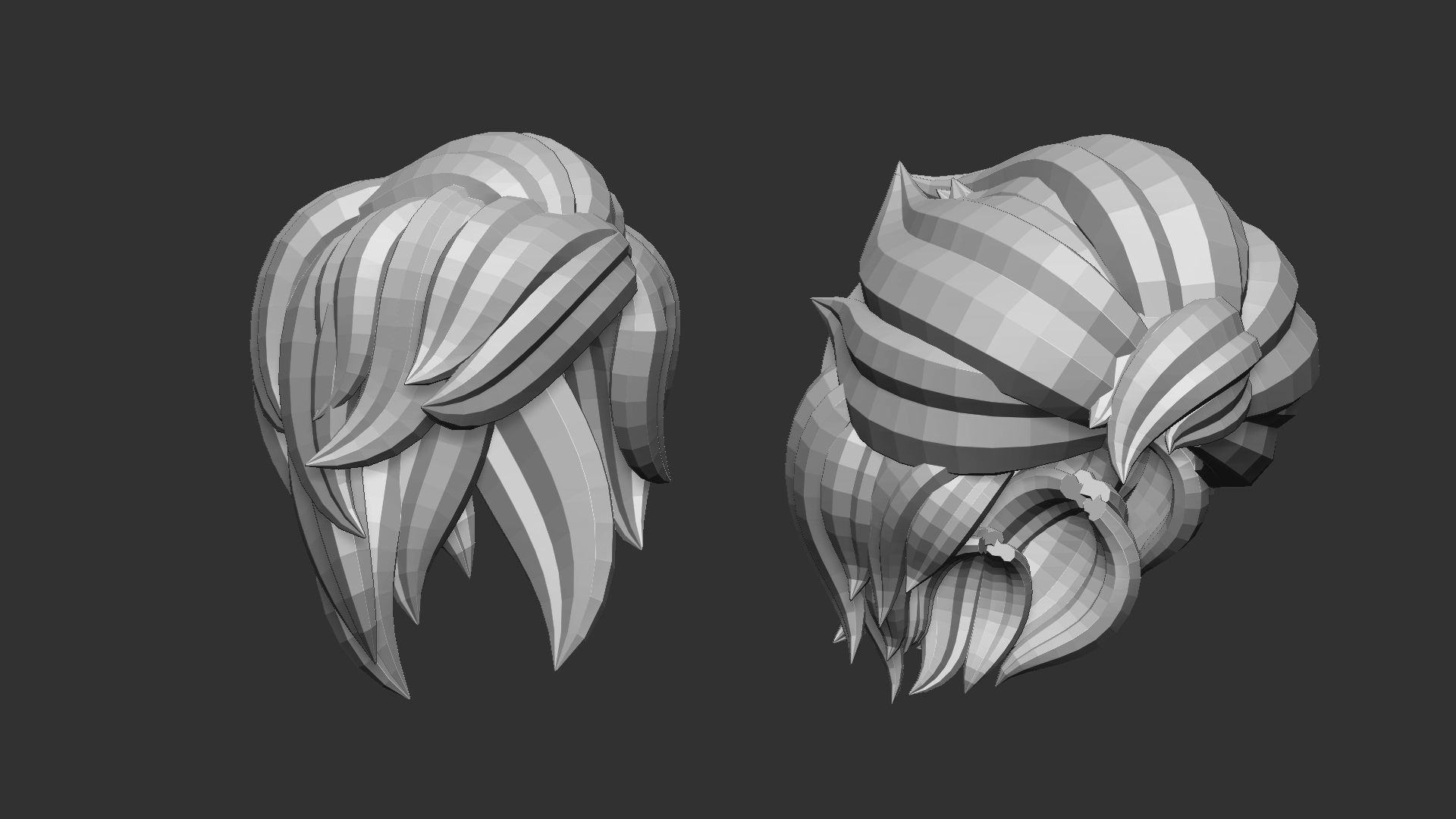 20 Female anime character hair styles lowpoly IMM brush set 3D model_7