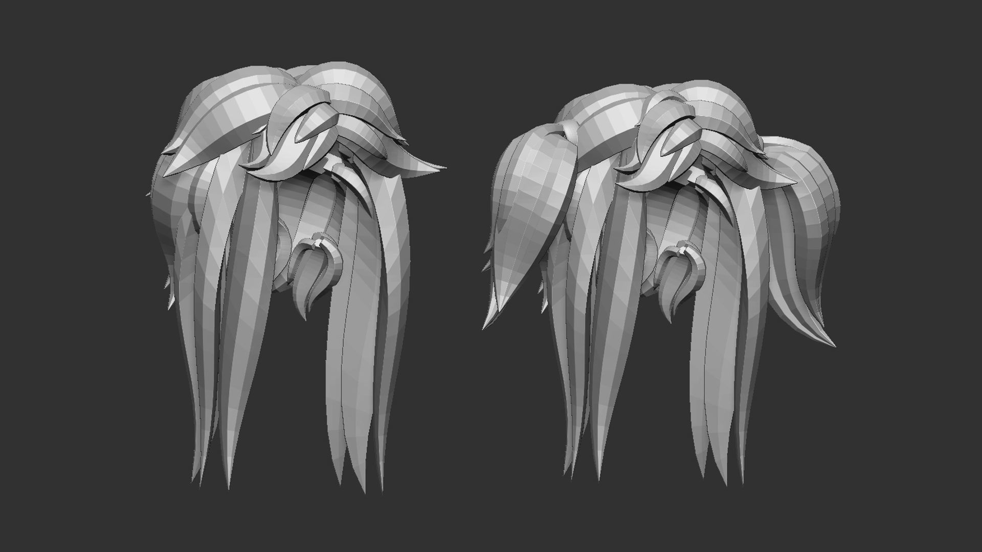 20 Female anime character hair styles lowpoly IMM brush set 3D model_9