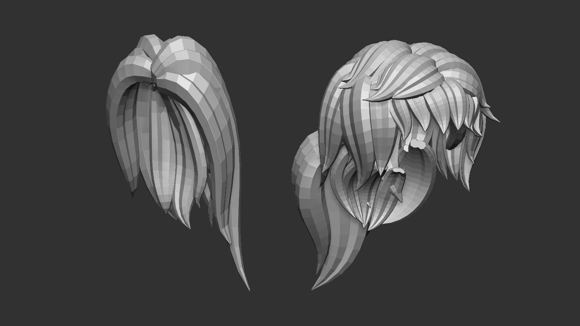 20 Female anime character hair styles lowpoly IMM brush set 3D model_5