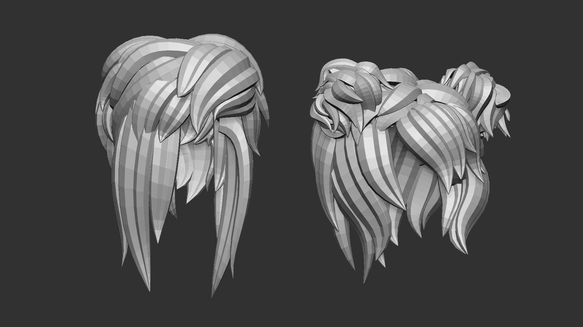 20 Female anime character hair styles lowpoly IMM brush set 3D model_8