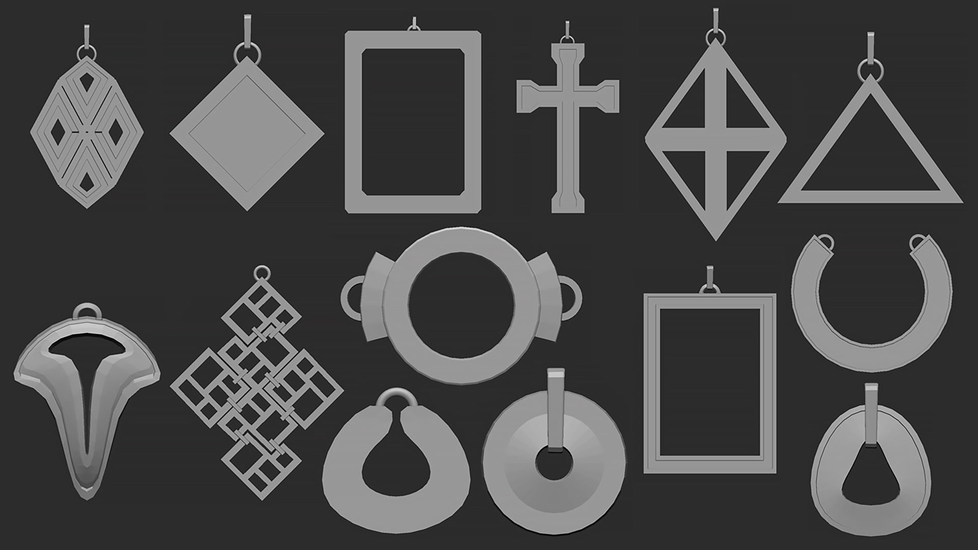 70 Low poly jewelry pendant shapes and forms IMM brush set 3D model_5