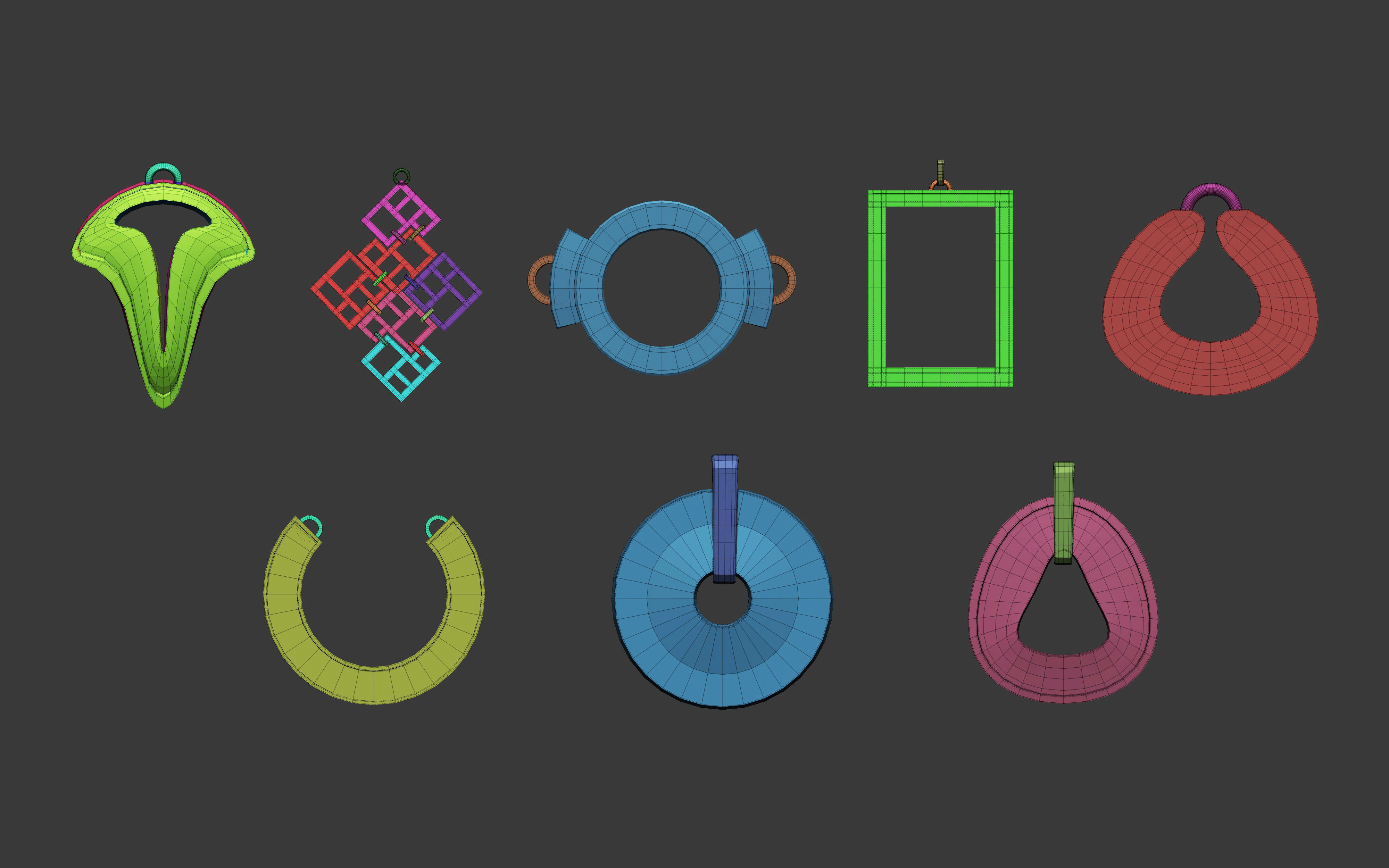 70 Low poly jewelry pendant shapes and forms IMM brush set 3D model_9