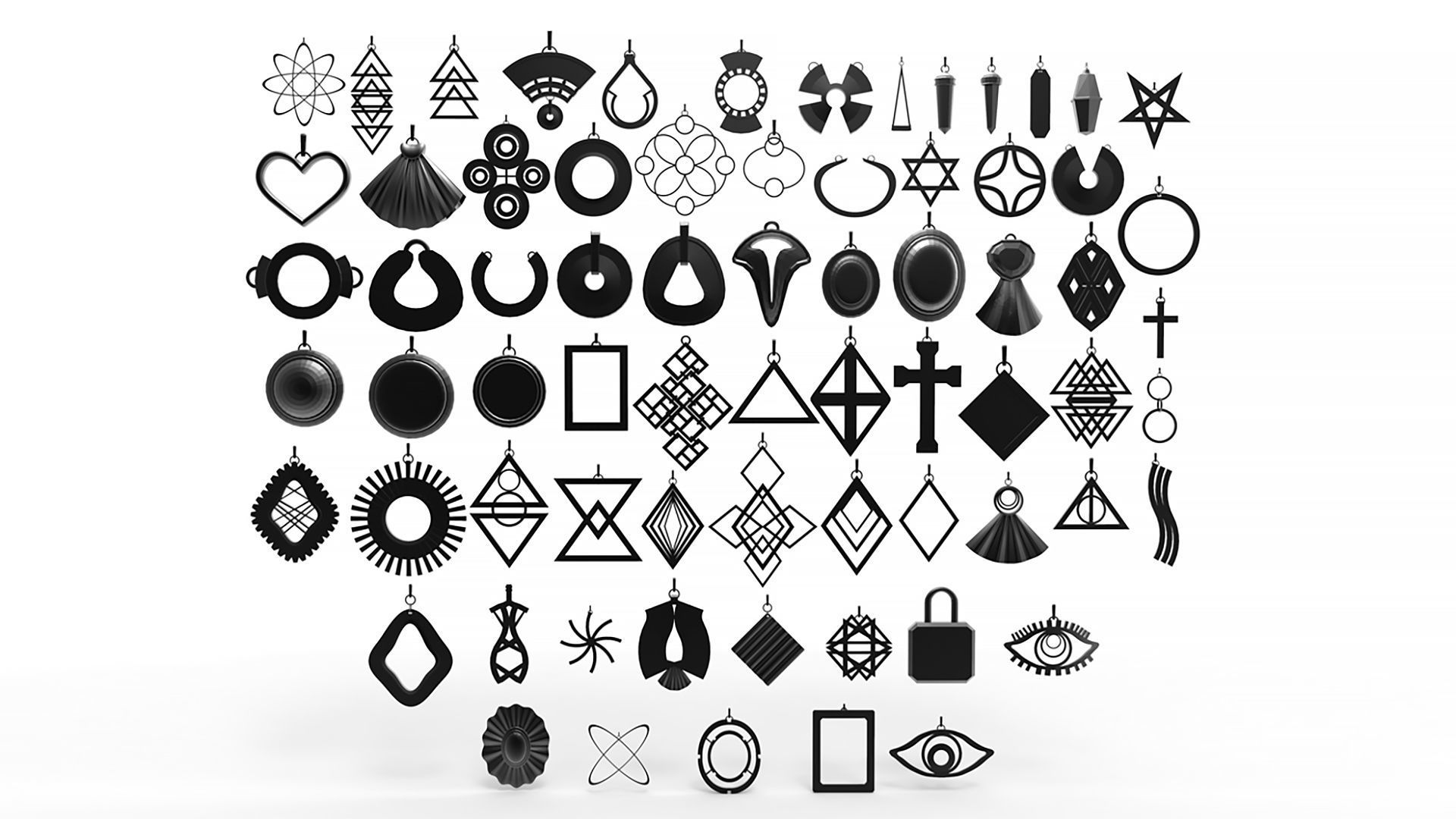 70 Low poly jewelry pendant shapes and forms IMM brush set 3D model_1