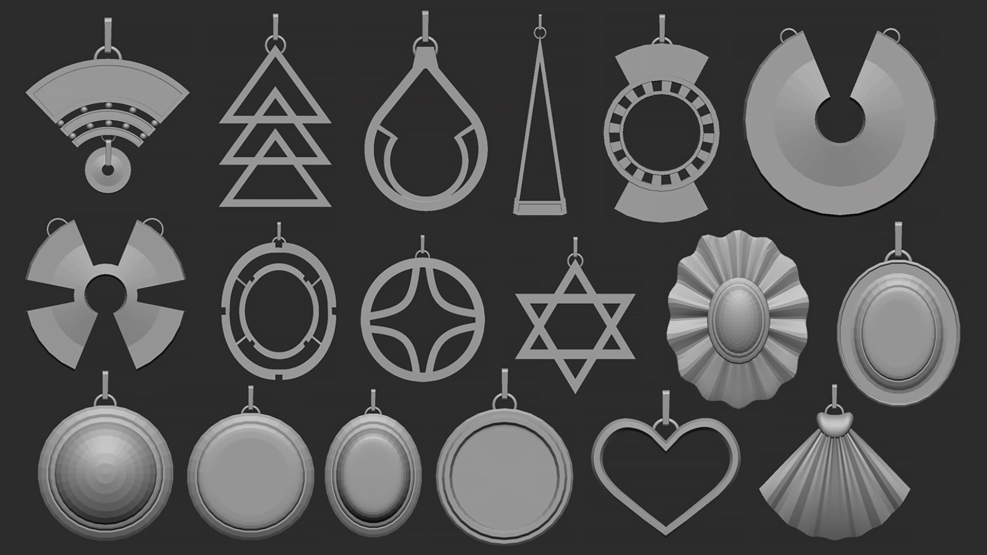 70 Low poly jewelry pendant shapes and forms IMM brush set 3D model_3