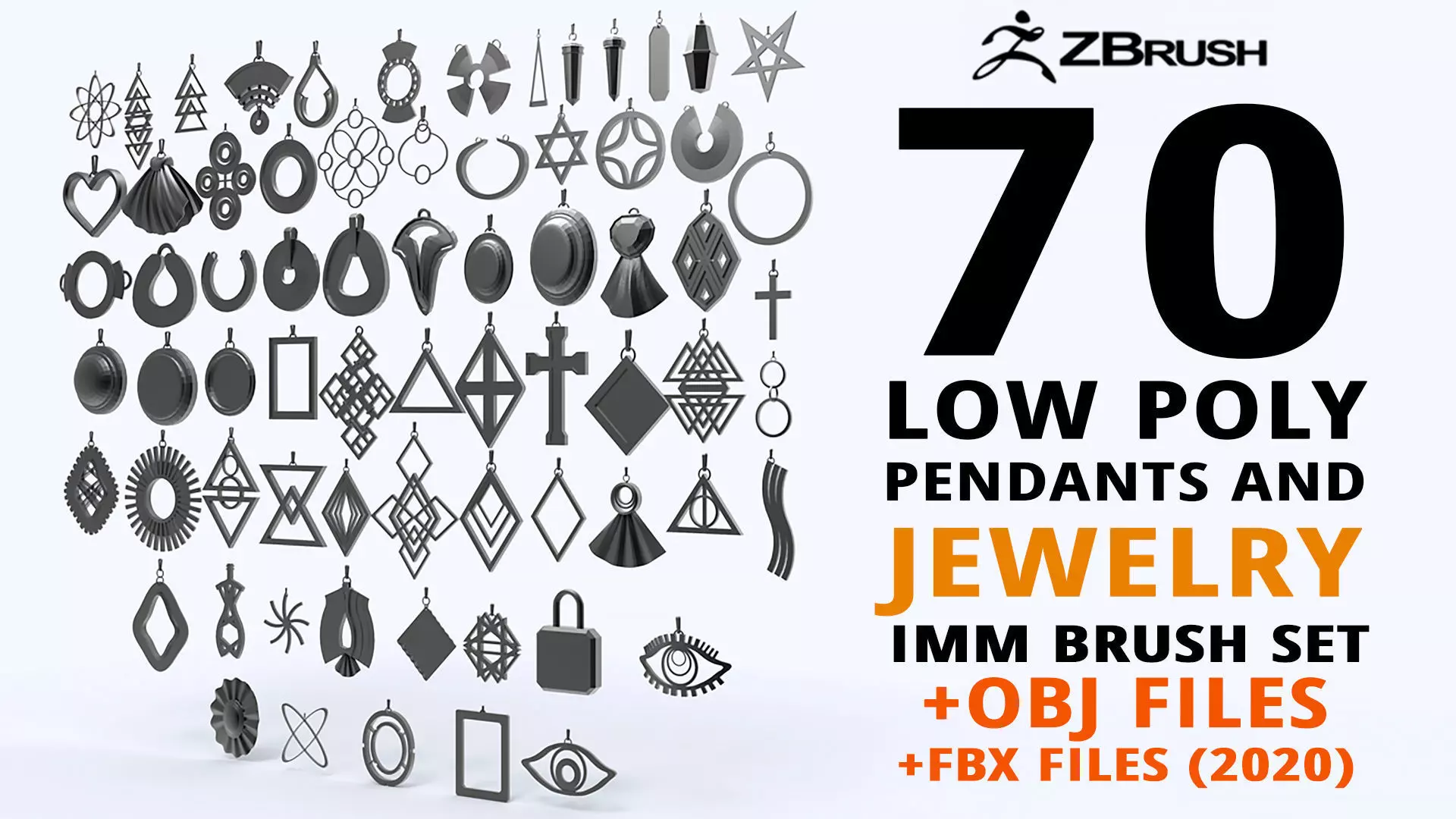 70 Low poly jewelry pendant shapes and forms IMM brush set 3D model_0