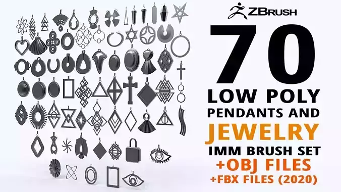 70 Low poly jewelry pendant shapes and forms IMM brush set 3D model