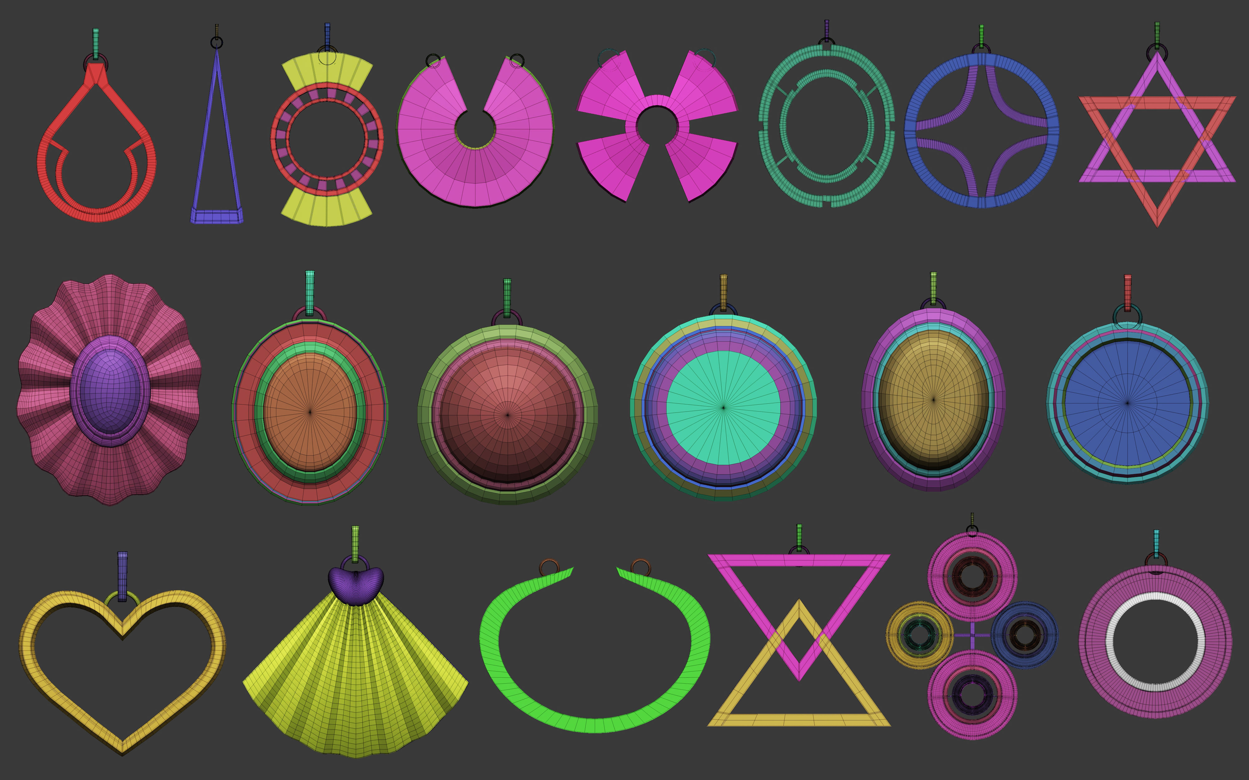 70 Low poly jewelry pendant shapes and forms IMM brush set 3D model_7