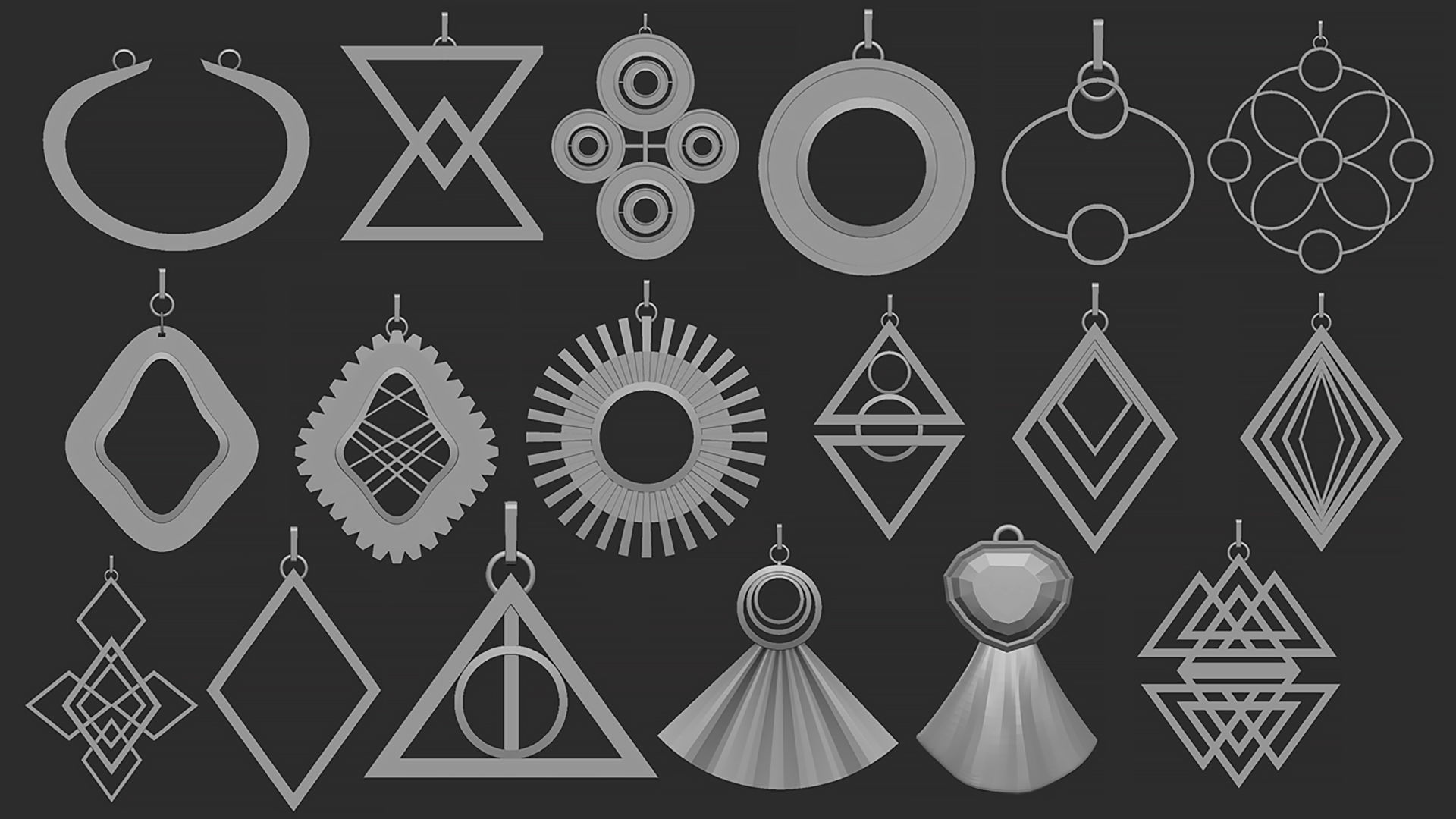 70 Low poly jewelry pendant shapes and forms IMM brush set 3D model_4