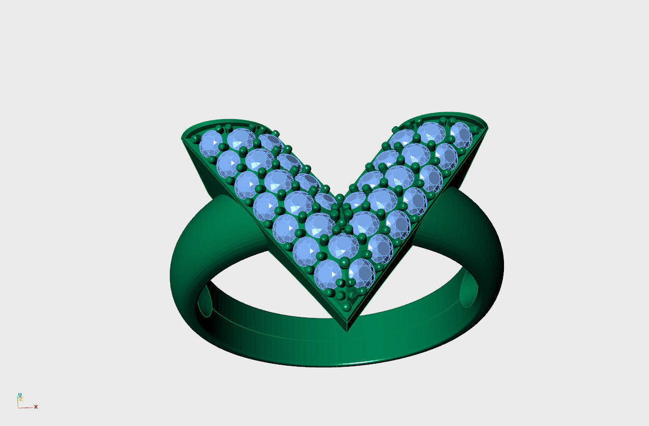 V letter diamond ring 3D print model_6